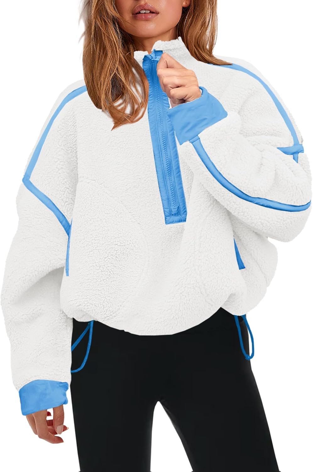 Panadila Women's Oversized Half Zip Sherpa Fleece Pullover Soft Fuzzy Sweatshirt with Pockets