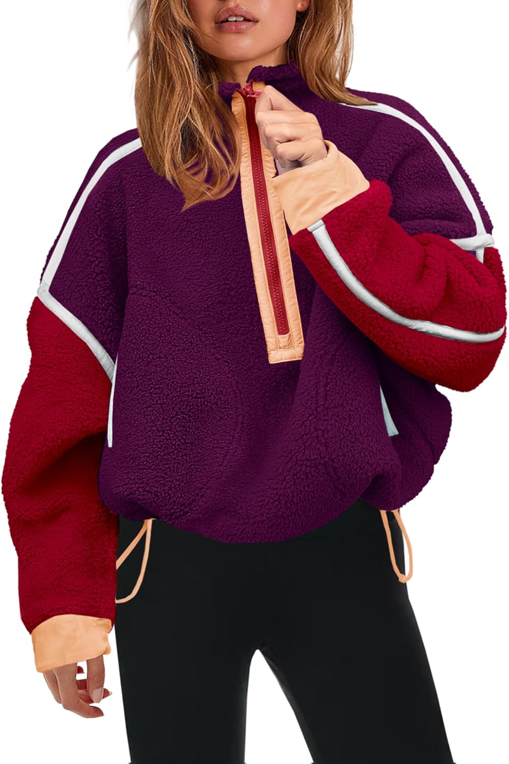 Panadila Women's Oversized Half Zip Sherpa Fleece Pullover Soft Fuzzy Sweatshirt with Pockets