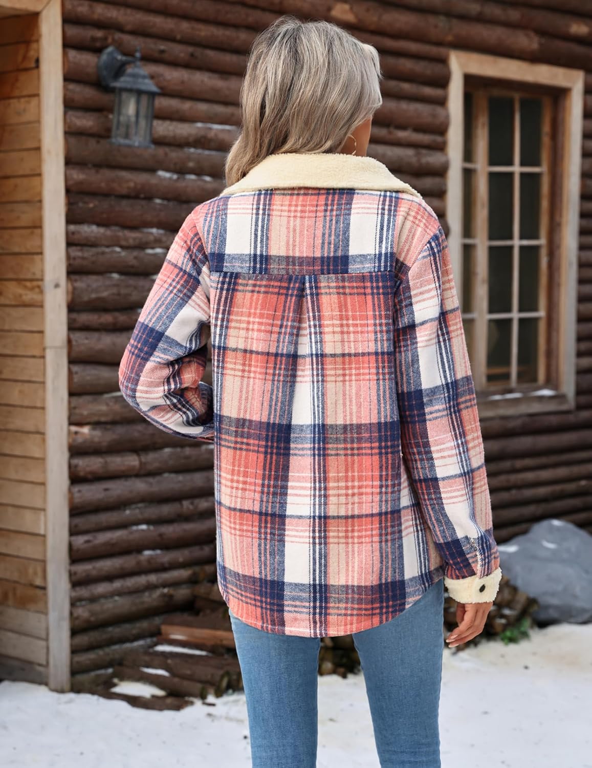 Zeagoo Women's Plaid Flannel Sherpa Lined Shacket Fleece Button Down Cozy Warm Fall Winter Jacket Coat S-XXL