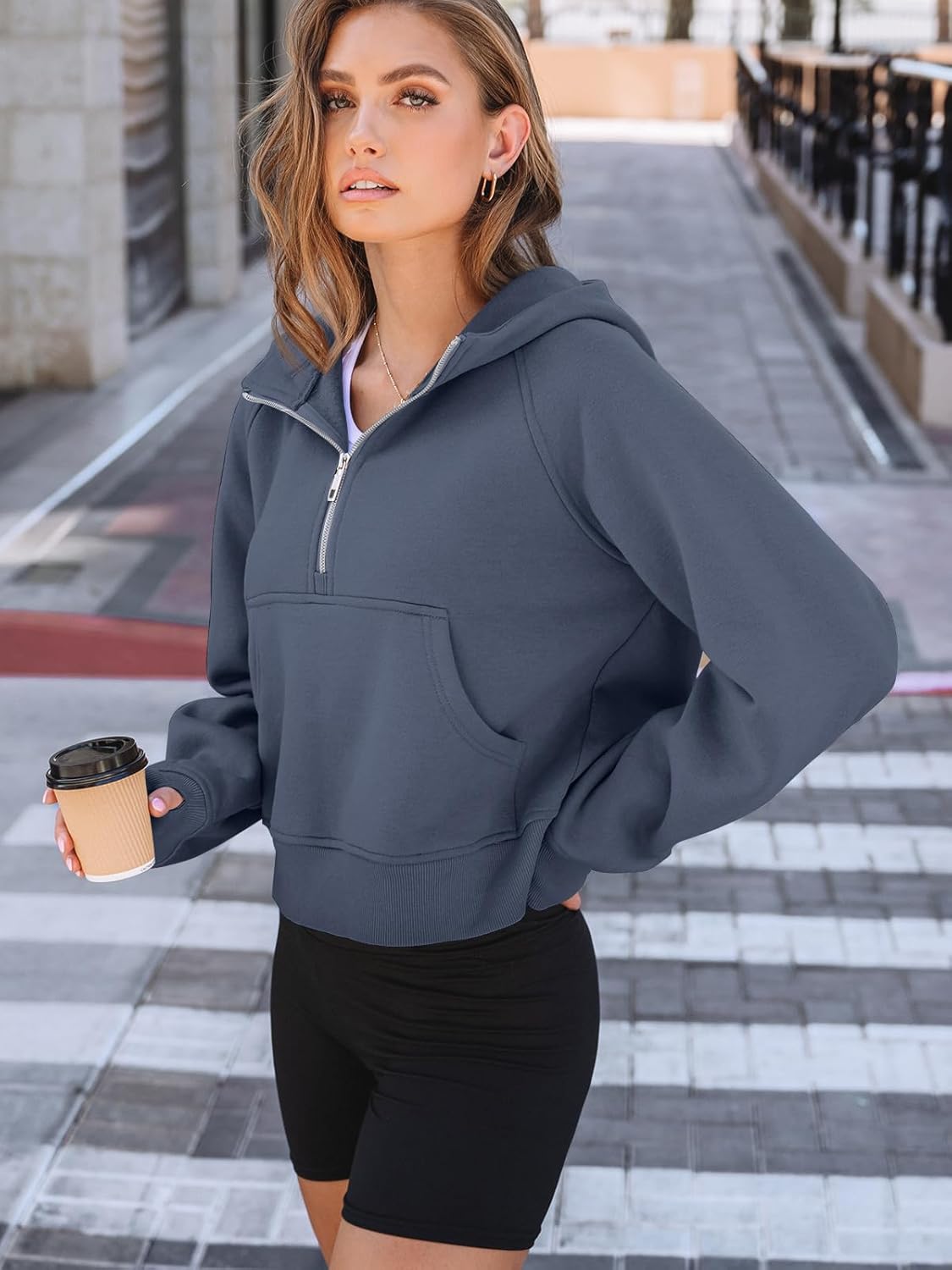 AUTOMET Women's Oversized Fleece Hoodie Zip-Up Sweatshirt Fall 2025 Y2K Workout and Winter Fashion Top