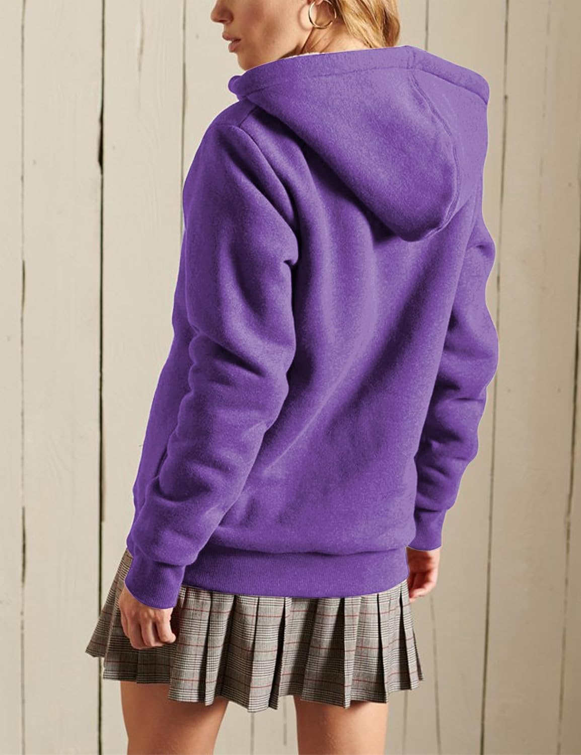 Yeokou Women's Casual Sherpa-Lined Full Zip Hoodie Jacket