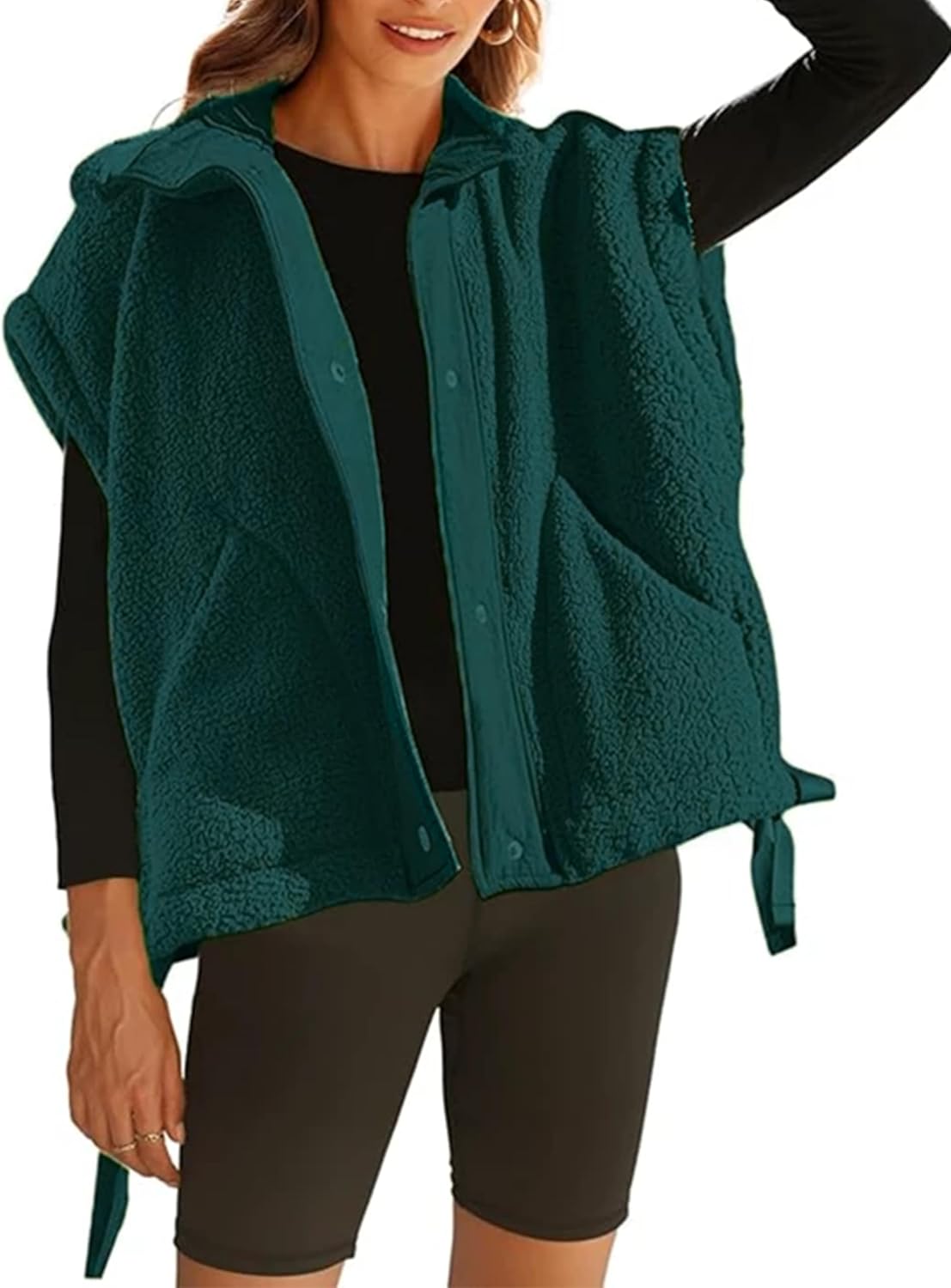 OPCAKM Women's Oversized Fuzzy Fleece Sherpa Vest Button Down Sleeveless Jacket with Pockets