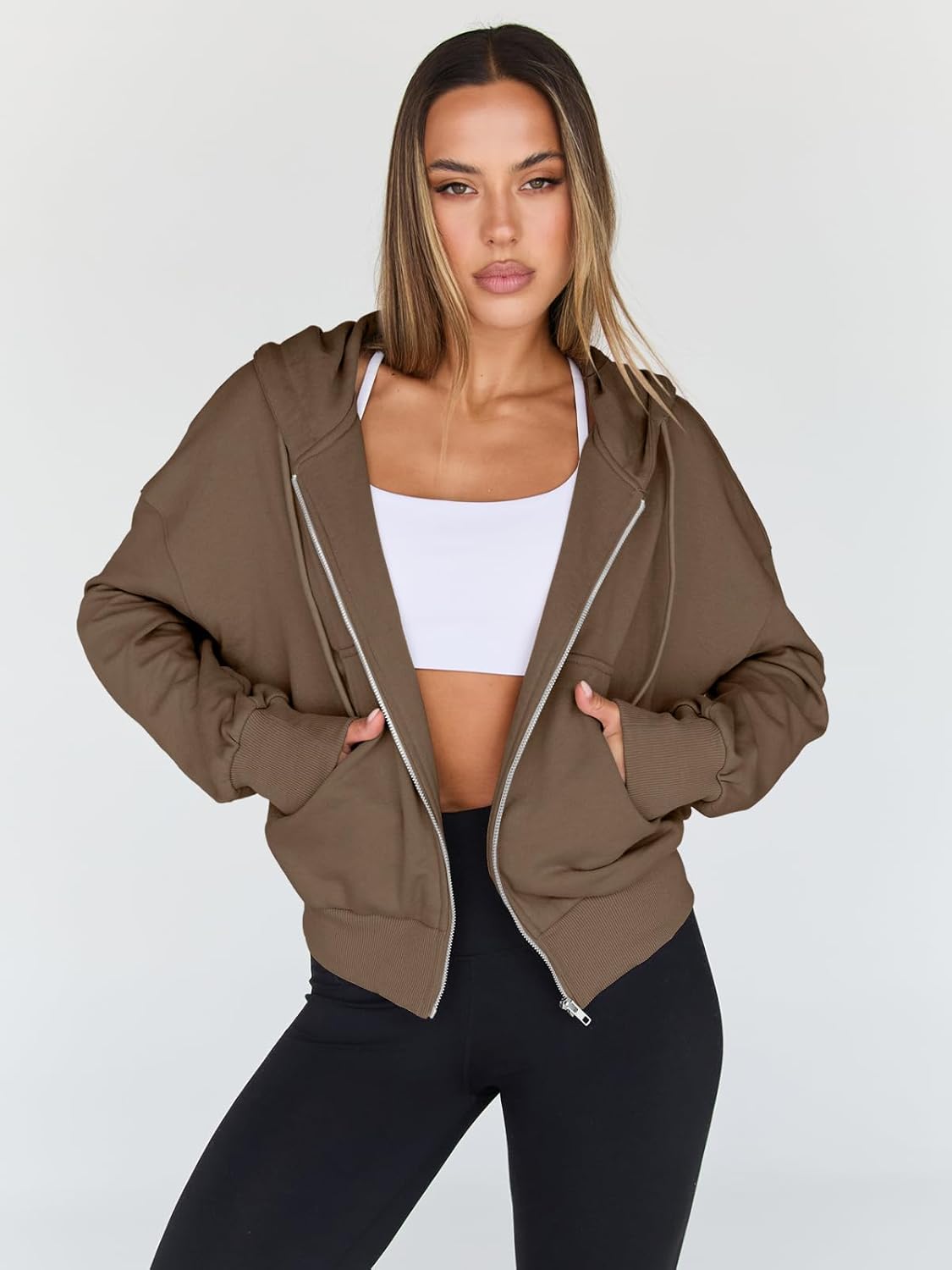 Trendy Queen Women's Cropped Full-Zip Hoodie Sweatshirt Jacket Casual Gym Top Fall 2025 Winter Outfit