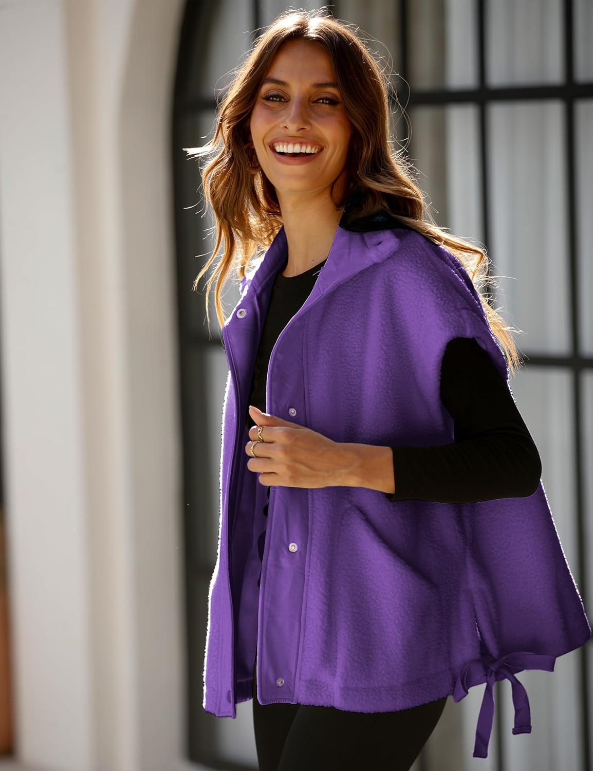 OPCAKM Women's Oversized Fuzzy Fleece Sherpa Vest Button Down Sleeveless Jacket with Pockets