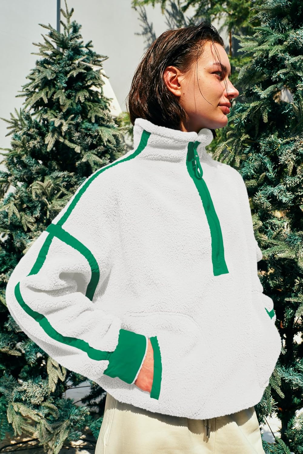 Panadila Women's Oversized Half Zip Sherpa Fleece Pullover Soft Fuzzy Sweatshirt with Pockets