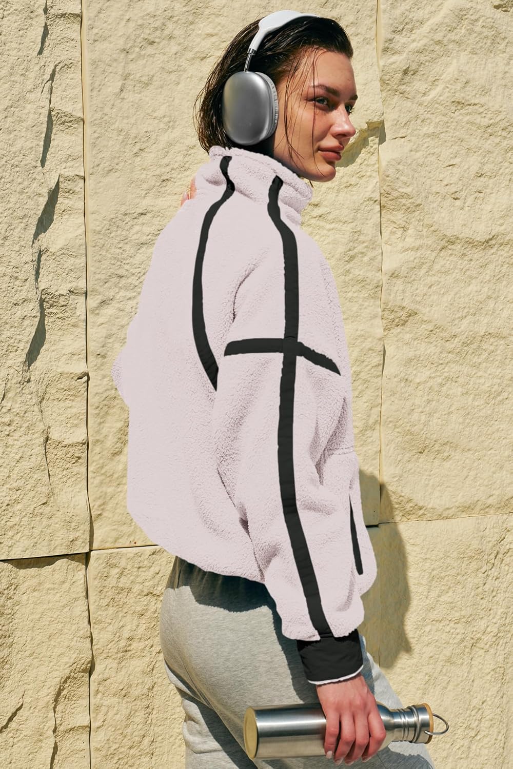 Panadila Women's Oversized Half Zip Sherpa Fleece Pullover Soft Fuzzy Sweatshirt with Pockets