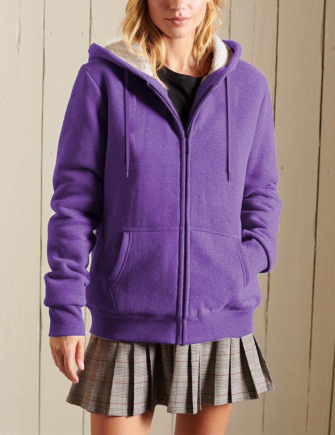 Yeokou Women's Casual Sherpa-Lined Full Zip Hoodie Jacket