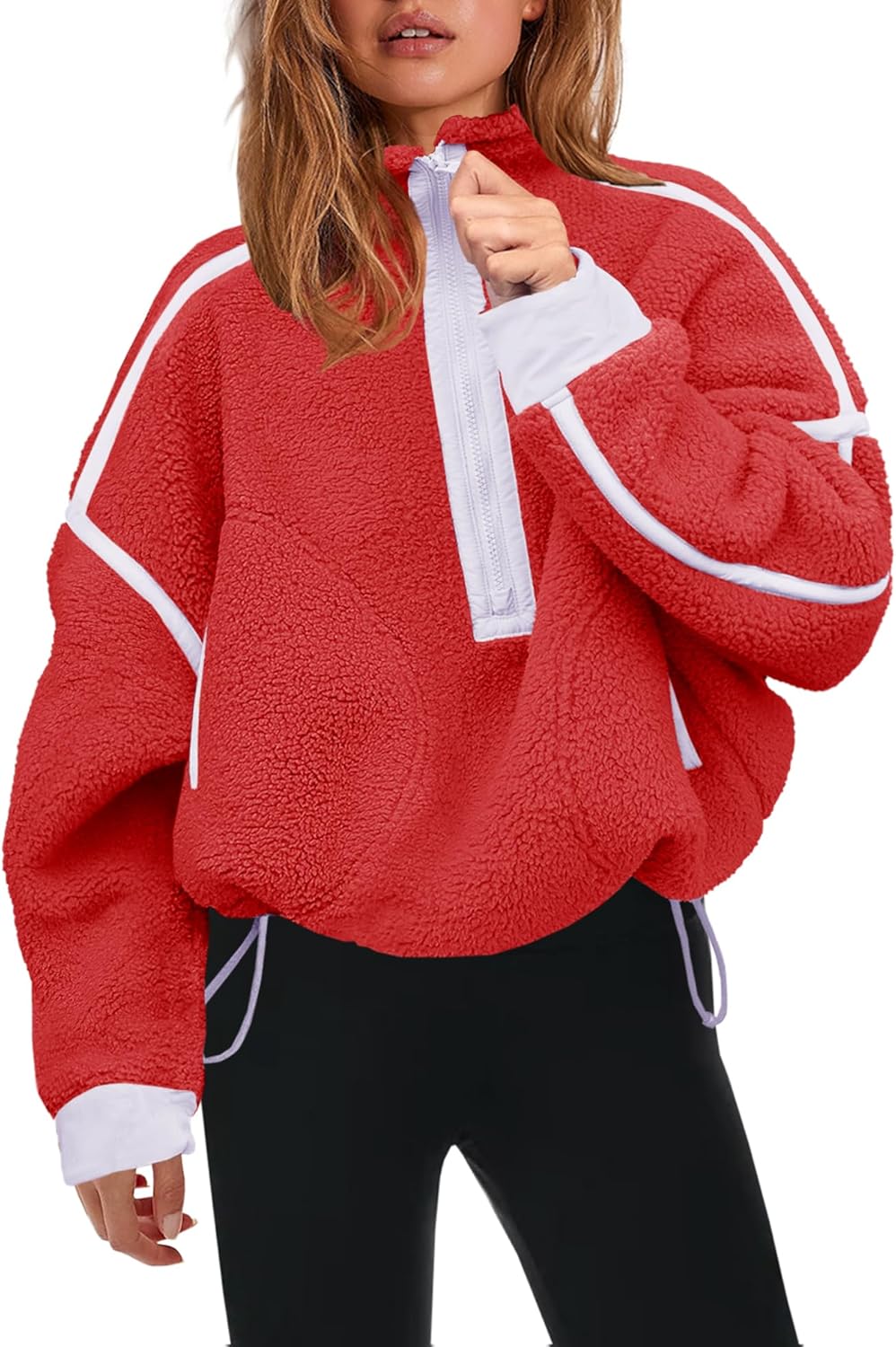 Panadila Women's Oversized Half Zip Sherpa Fleece Pullover Soft Fuzzy Sweatshirt with Pockets