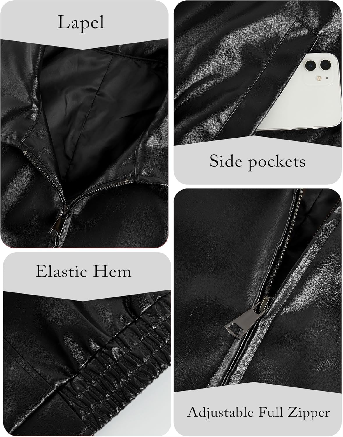 Miladusa Women's Oversized Faux Leather Zip-Up Bomber Motorcycle Jacket with Pockets