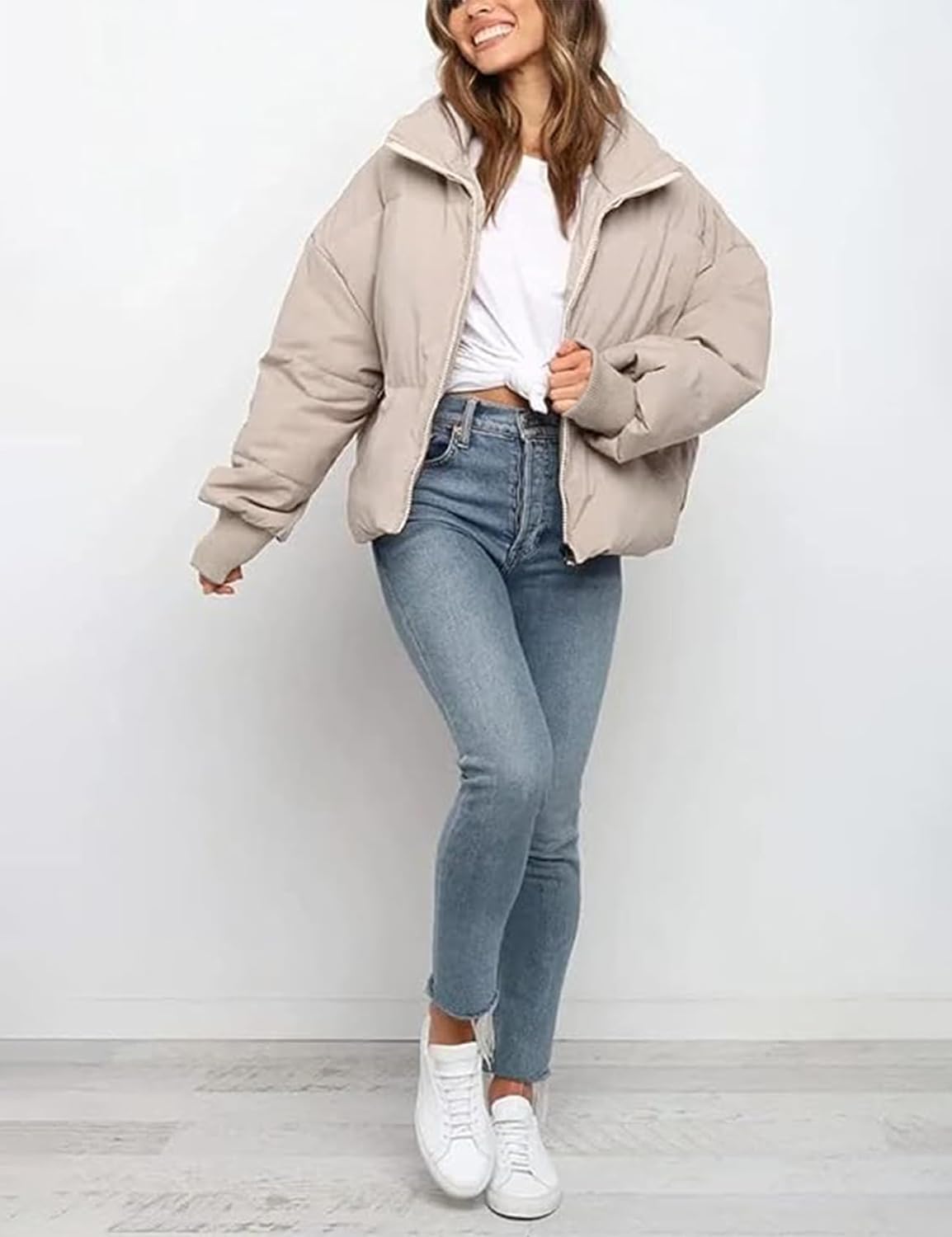 Gihuo Women's 2025 Cropped Quilted Puffer Jacket Short Warm Winter Coat