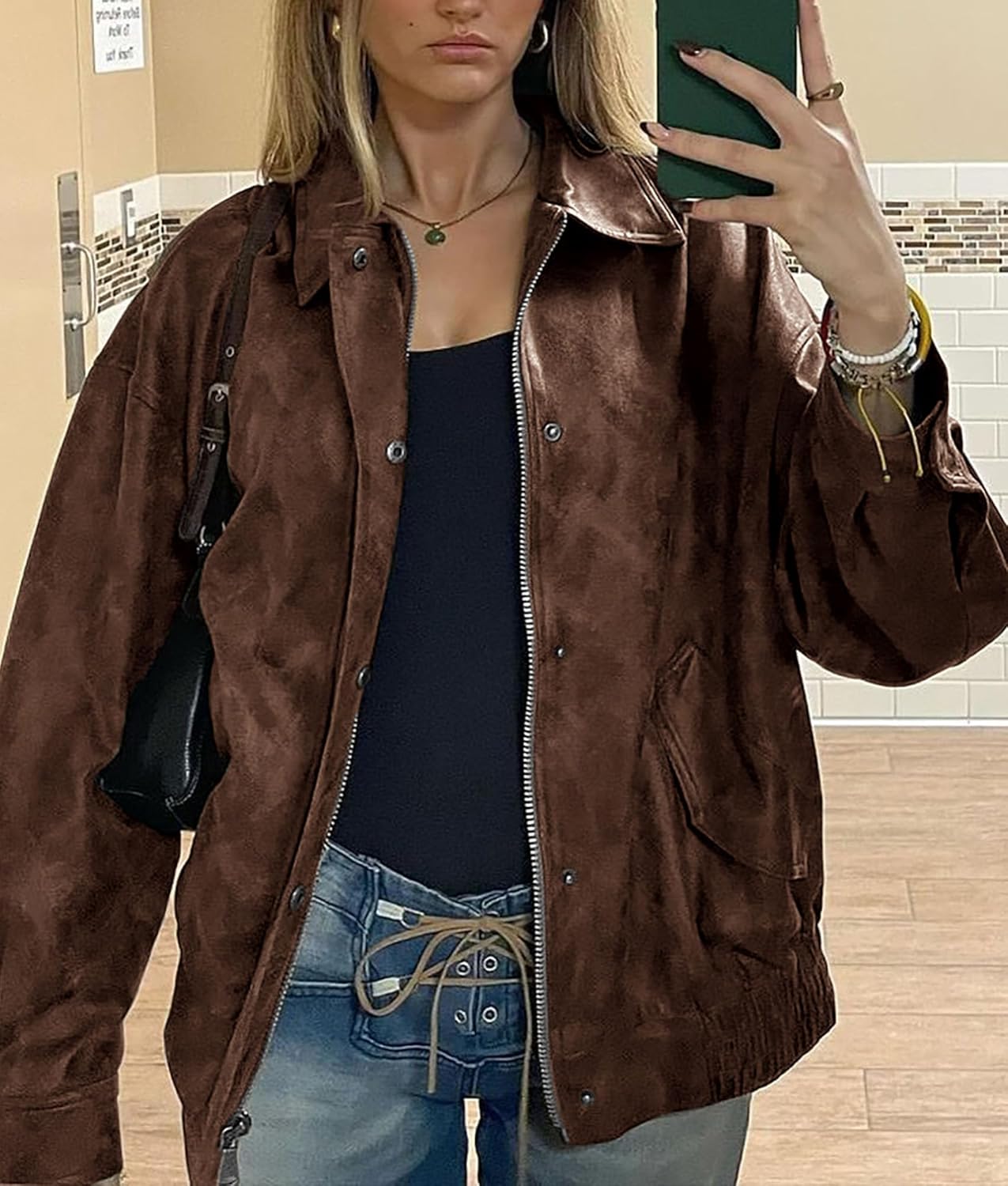 PRETTYGARDEN Women's Oversized Faux Leather Motorcycle Jacket Zip-Up Fall Spring Winter Coat Outerwear