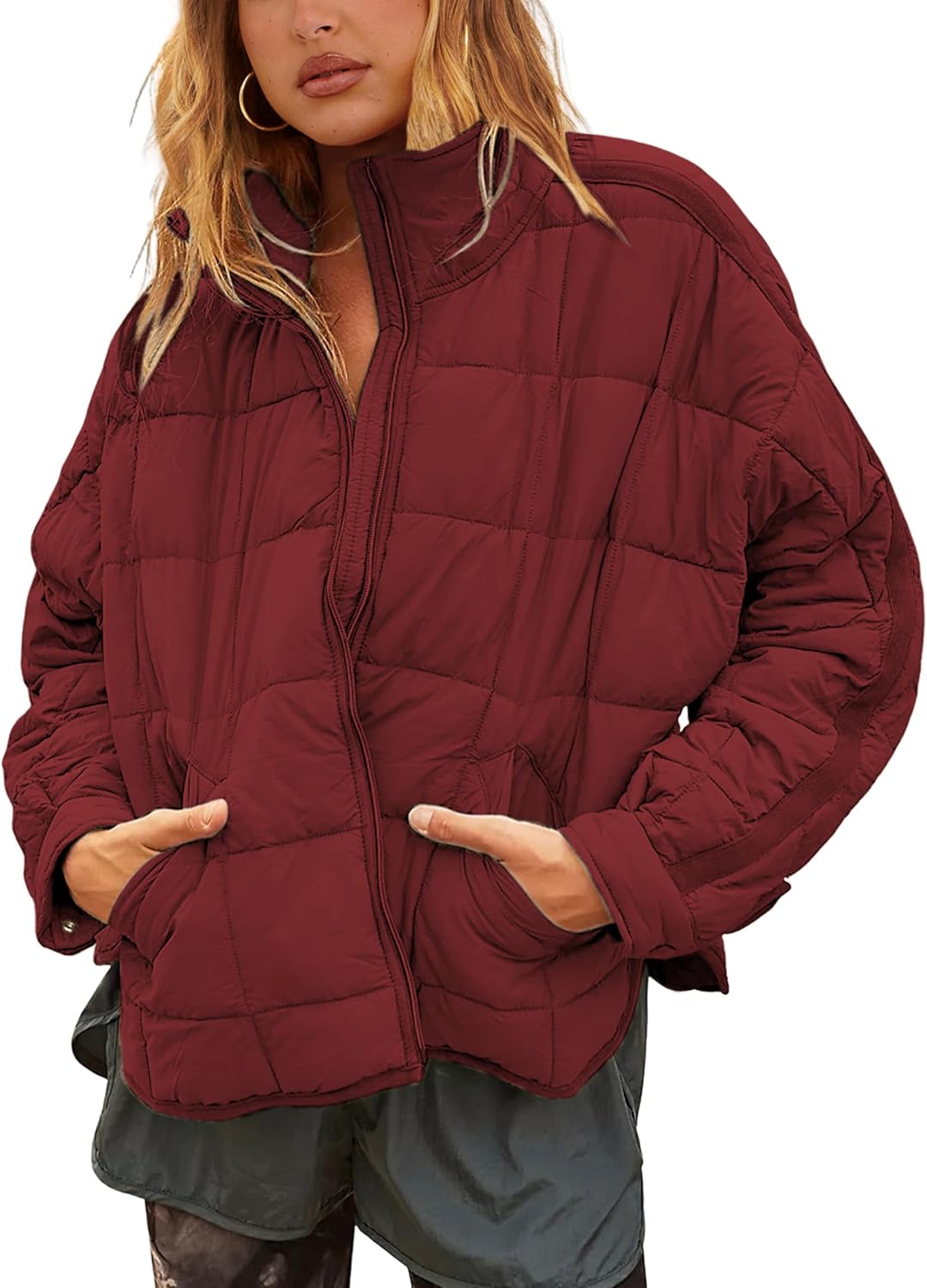 Bianstore Women's Oversized Quilted Splice Lightweight Puffer Jacket Casual Padded Coat
