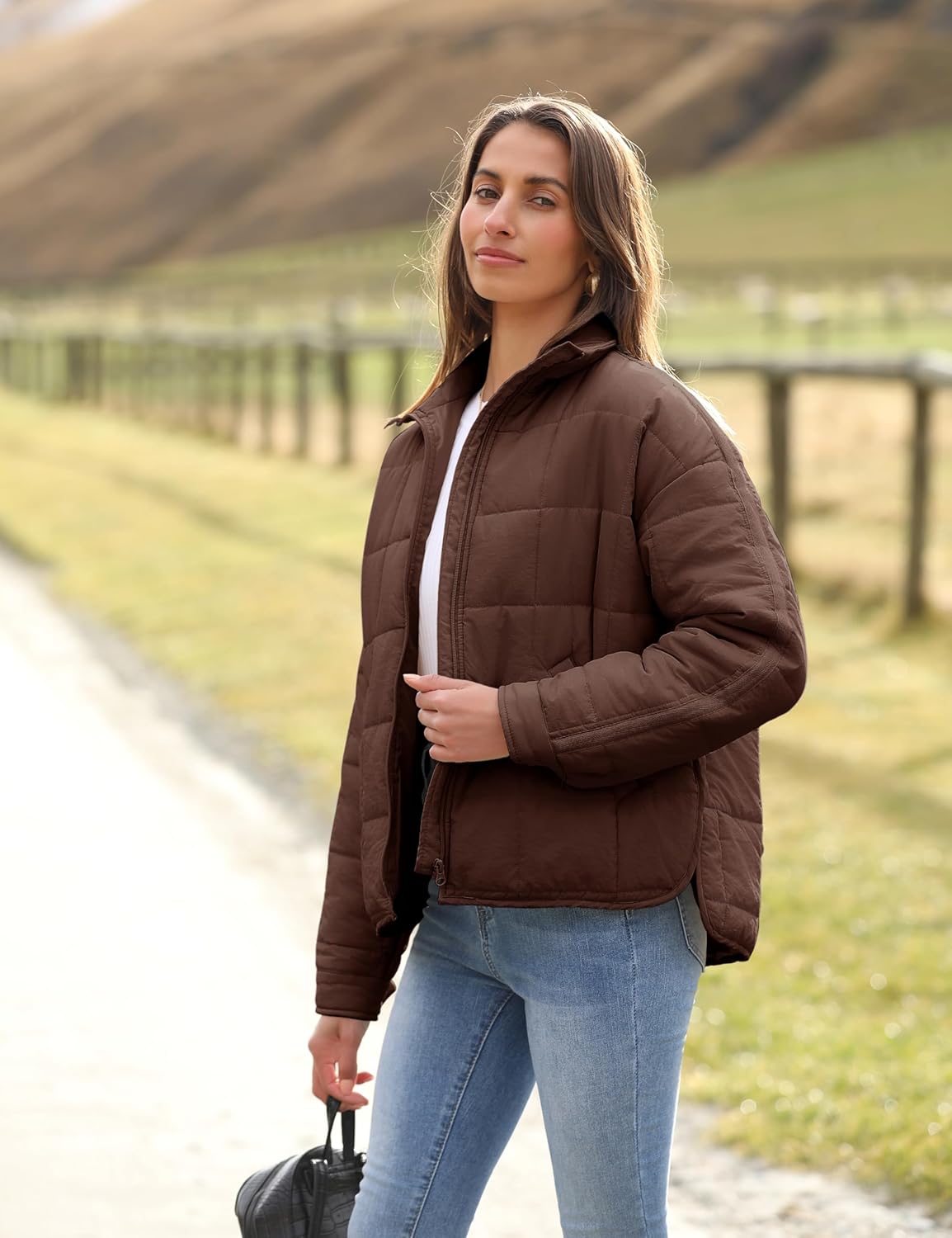 Bianstore Women's Oversized Quilted Splice Lightweight Puffer Jacket Casual Padded Coat