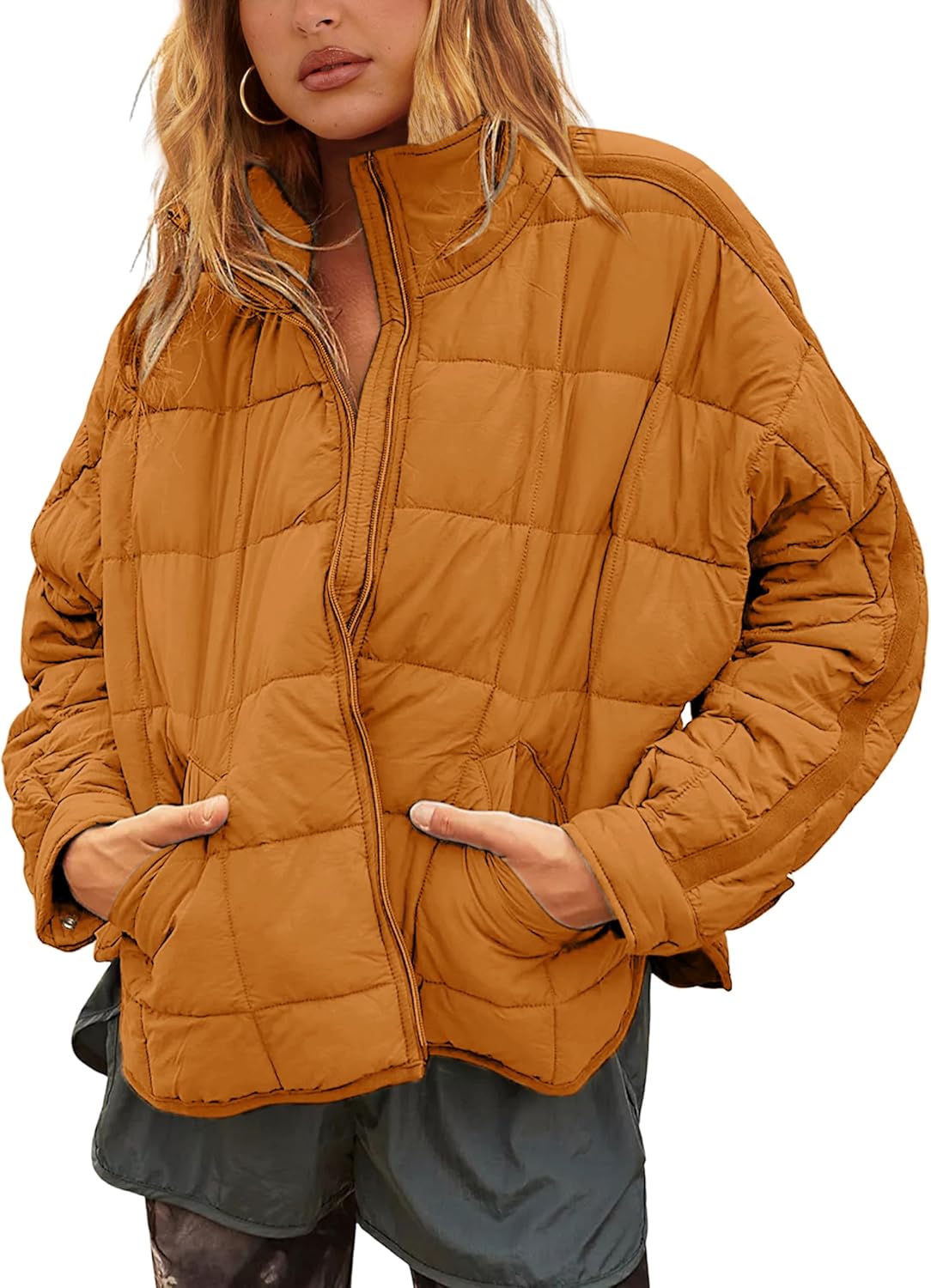 Bianstore Women's Oversized Quilted Splice Lightweight Puffer Jacket Casual Padded Coat
