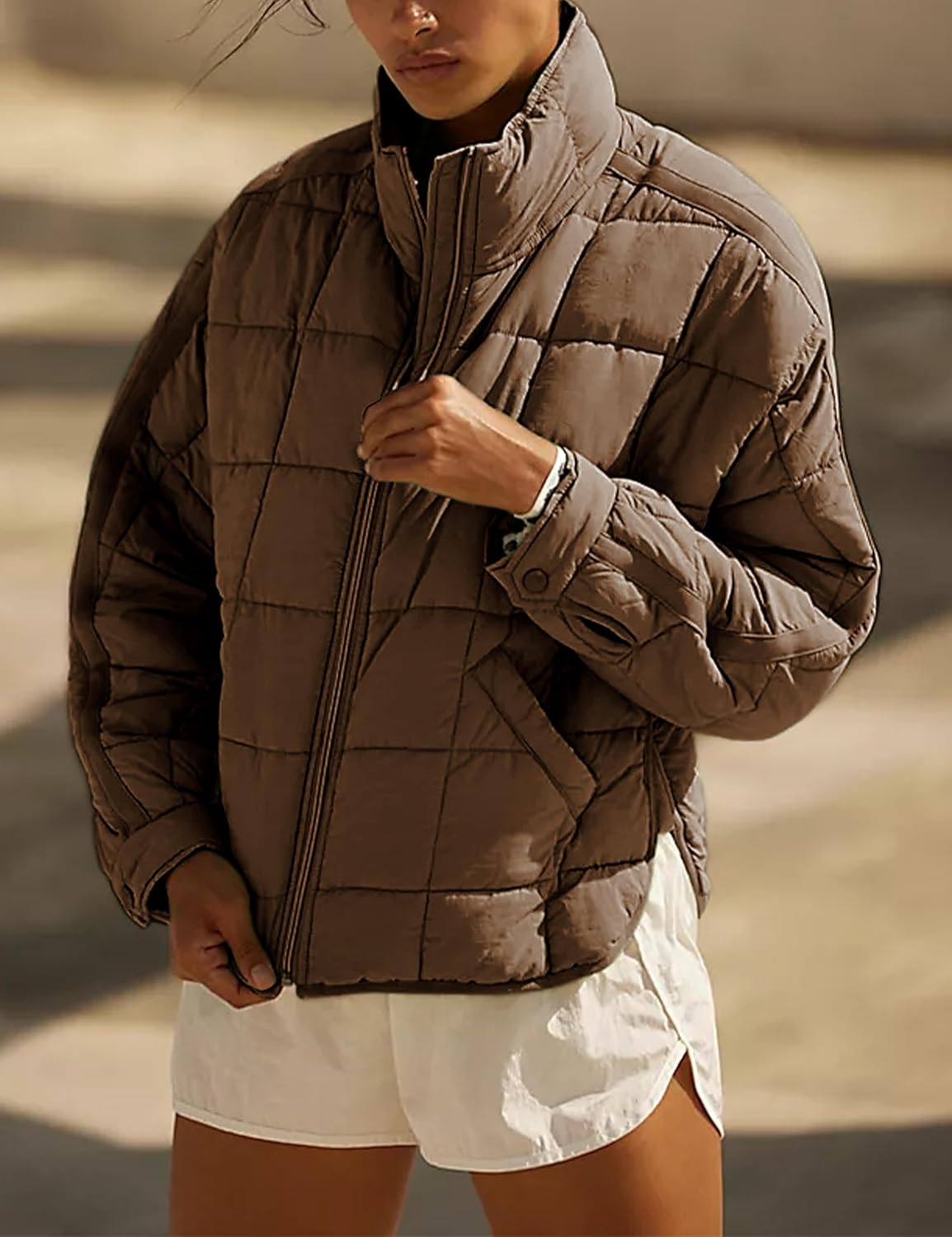 Bianstore Women's Oversized Quilted Splice Lightweight Puffer Jacket Casual Padded Coat