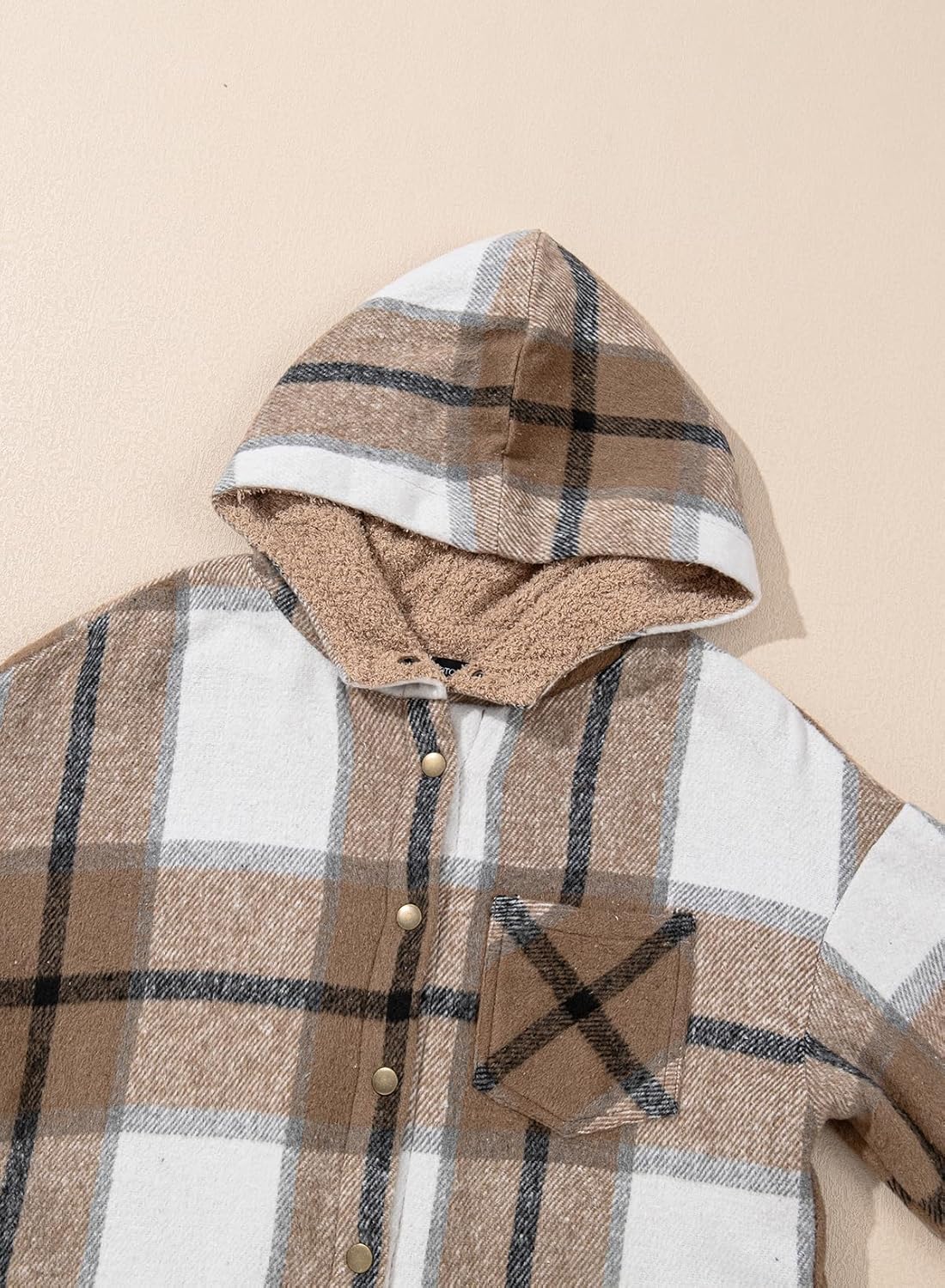 Dokotoo Women's 2025 Flannel Plaid Hooded Shacket Thick Fleece Button Down Winter Jacket Coat for Warmth