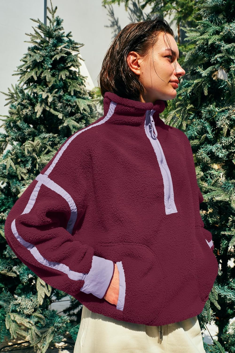 Panadila Women's Oversized Half Zip Sherpa Fleece Pullover Soft Fuzzy Sweatshirt with Pockets