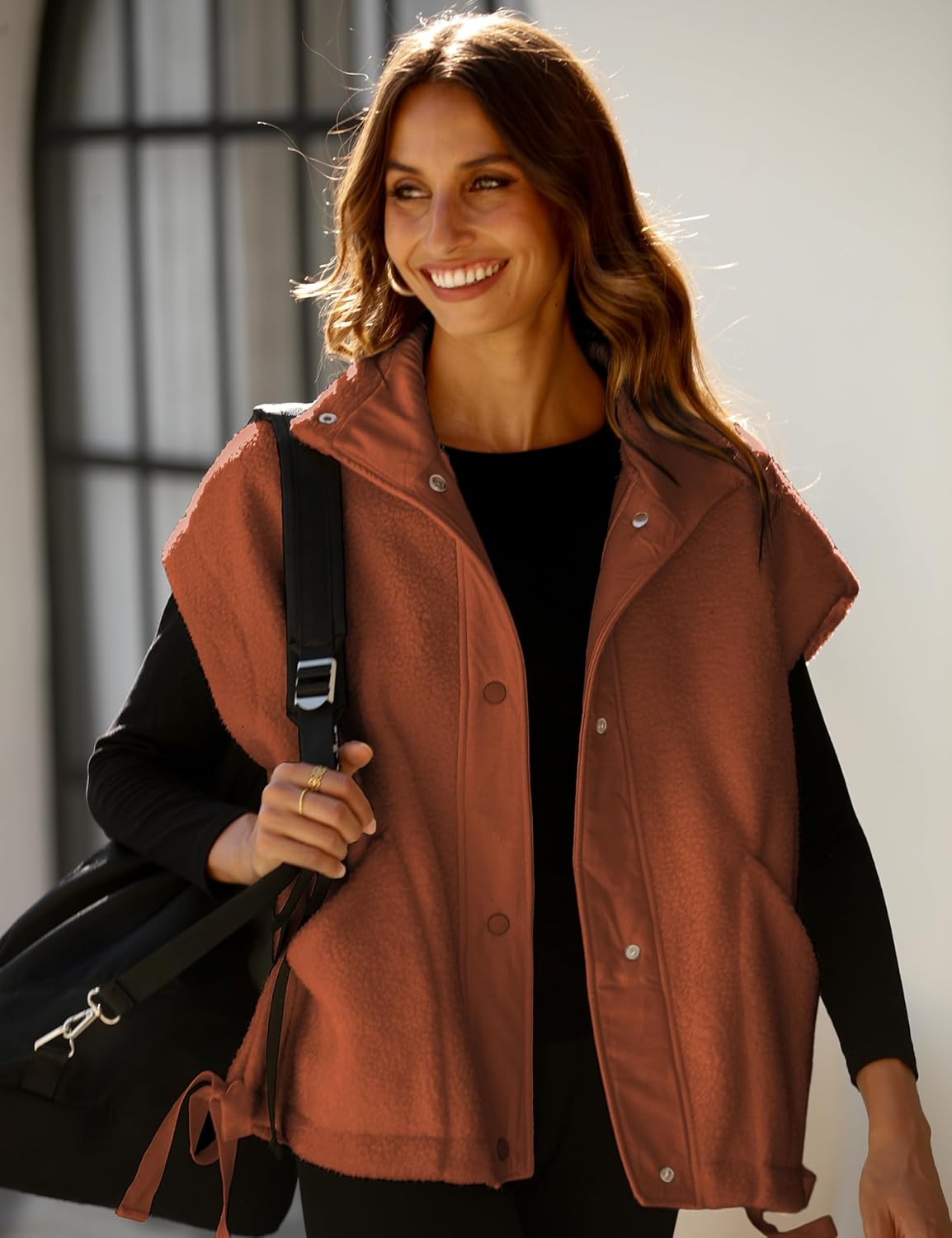 OPCAKM Women's Oversized Fuzzy Fleece Sherpa Vest Button Down Sleeveless Jacket with Pockets