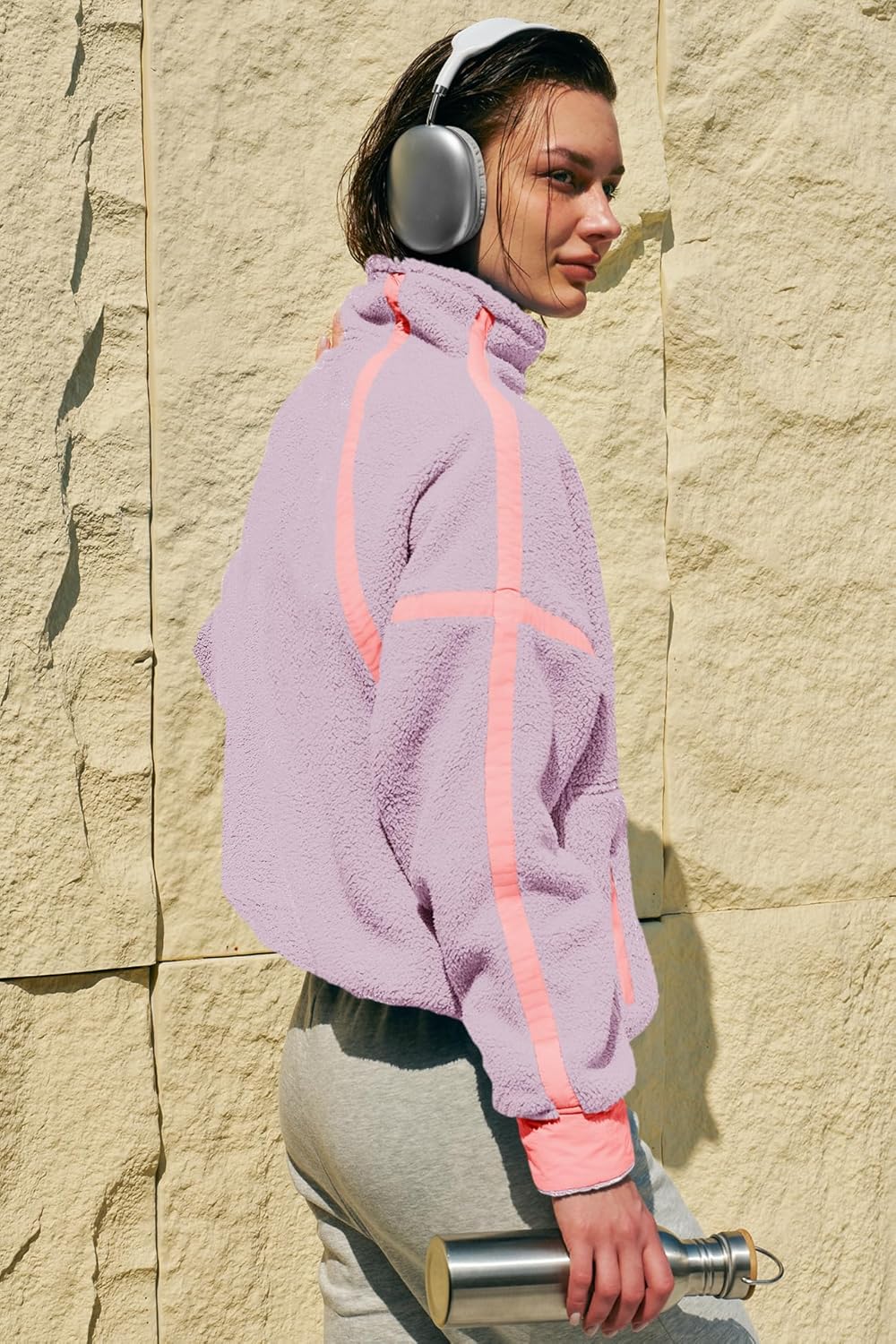 Panadila Women's Oversized Half Zip Sherpa Fleece Pullover Soft Fuzzy Sweatshirt with Pockets