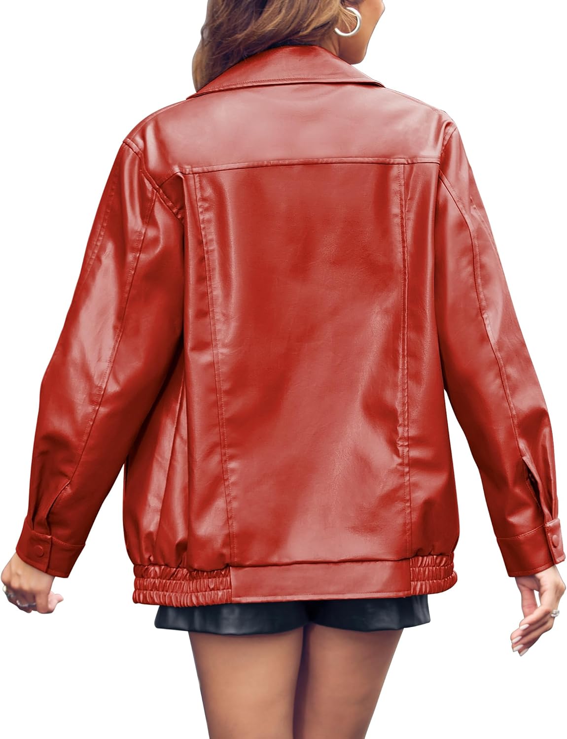 Miladusa Women's Oversized Faux Leather Zip-Up Bomber Motorcycle Jacket with Pockets