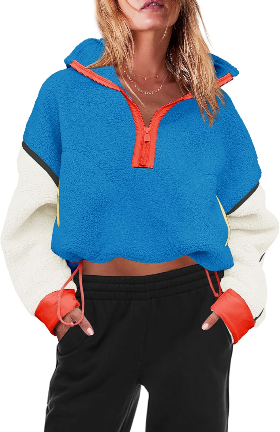 Panadila Women's Oversized Half Zip Sherpa Fleece Pullover Soft Fuzzy Sweatshirt with Pockets