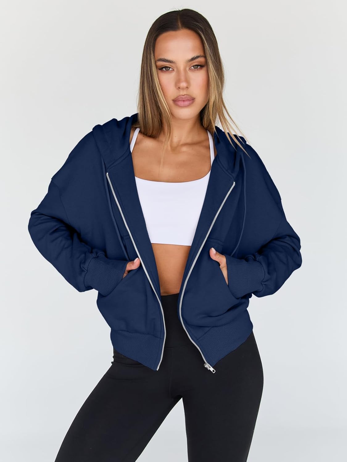 Trendy Queen Women's Cropped Full-Zip Hoodie Sweatshirt Jacket Casual Gym Top Fall 2025 Winter Outfit