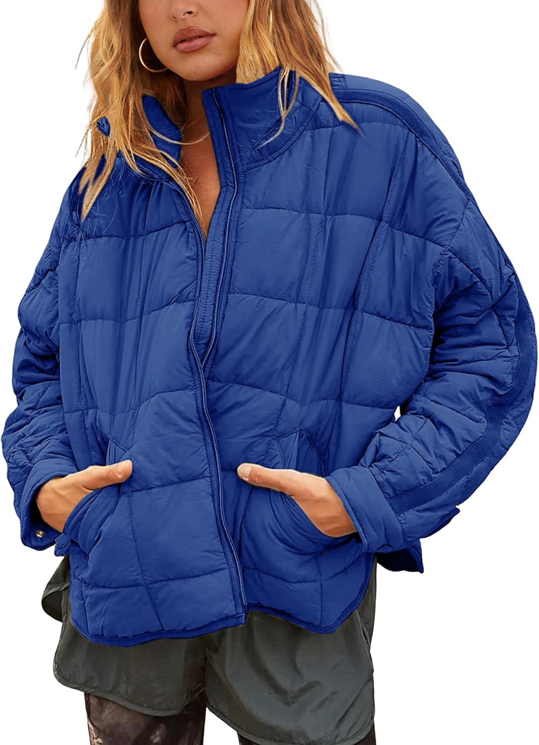 Bianstore Women's Oversized Quilted Splice Lightweight Puffer Jacket Casual Padded Coat