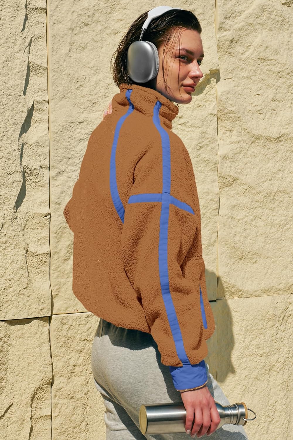 Panadila Women's Oversized Half Zip Sherpa Fleece Pullover Soft Fuzzy Sweatshirt with Pockets