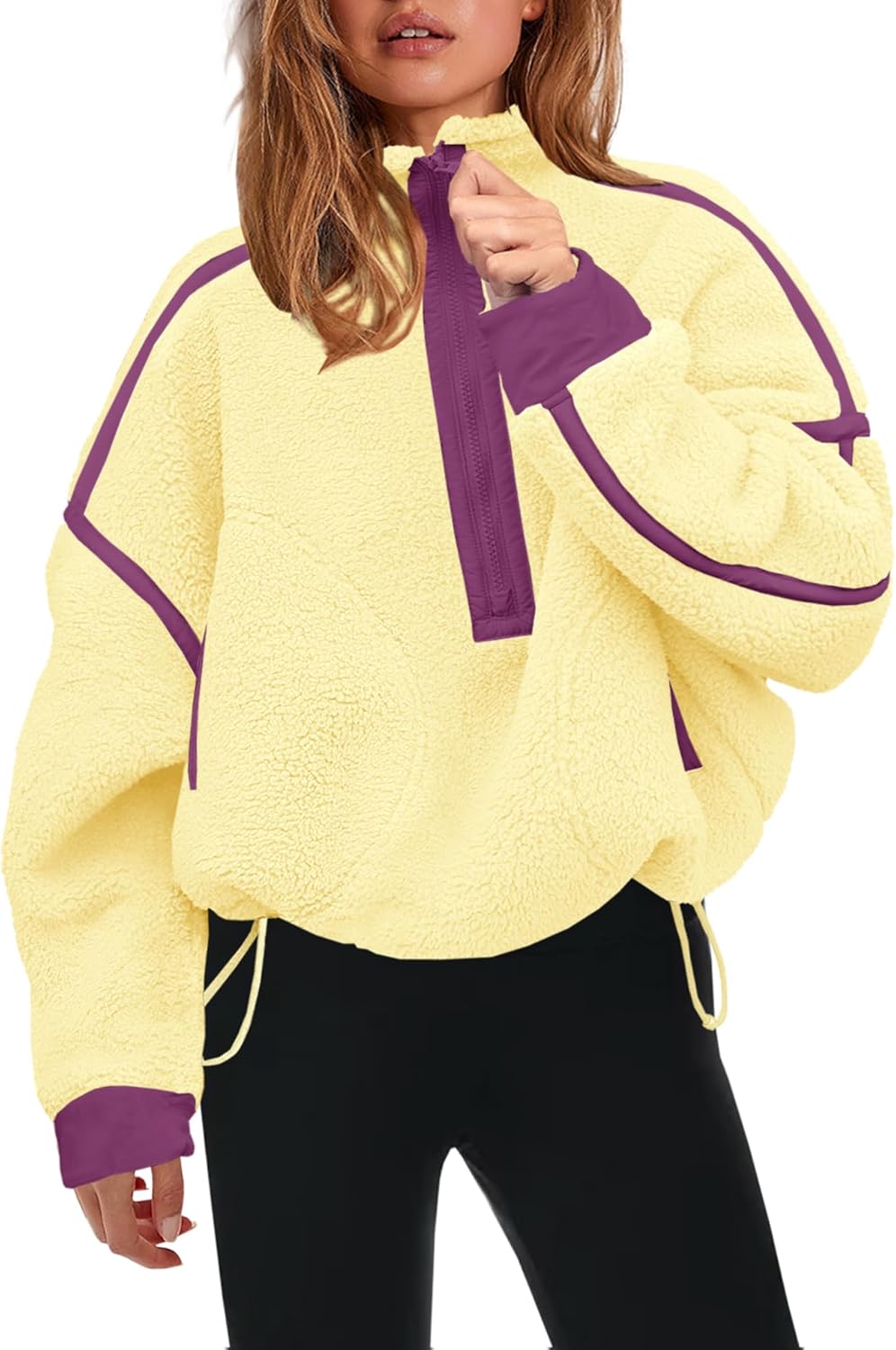 Panadila Women's Oversized Half Zip Sherpa Fleece Pullover Soft Fuzzy Sweatshirt with Pockets