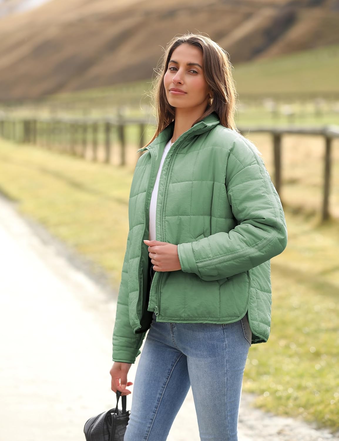 Bianstore Women's Oversized Quilted Splice Lightweight Puffer Jacket Casual Padded Coat