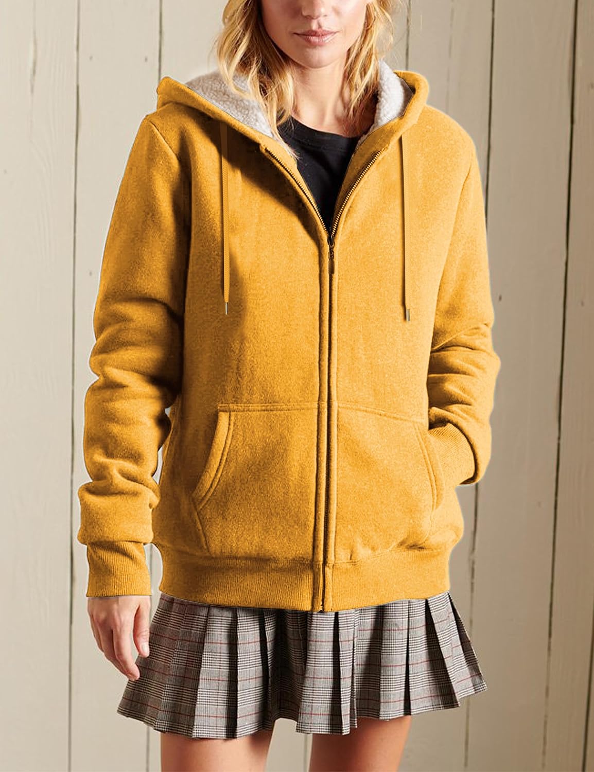 Yeokou Women's Casual Sherpa-Lined Full Zip Hoodie Jacket