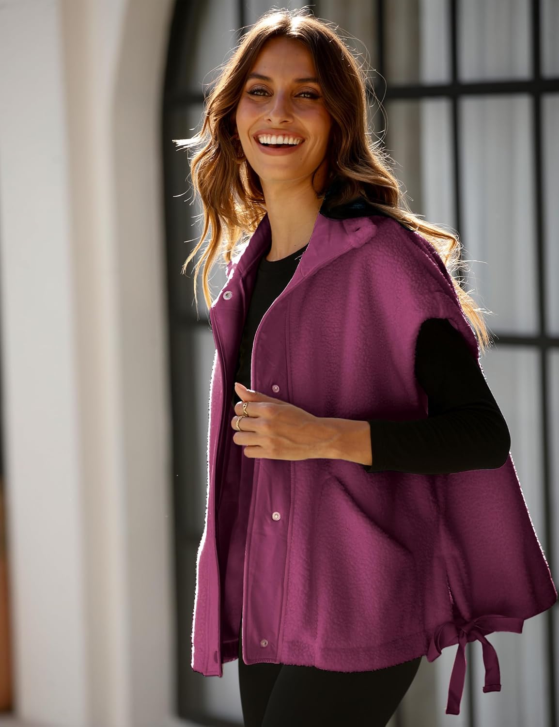 OPCAKM Women's Oversized Fuzzy Fleece Sherpa Vest Button Down Sleeveless Jacket with Pockets