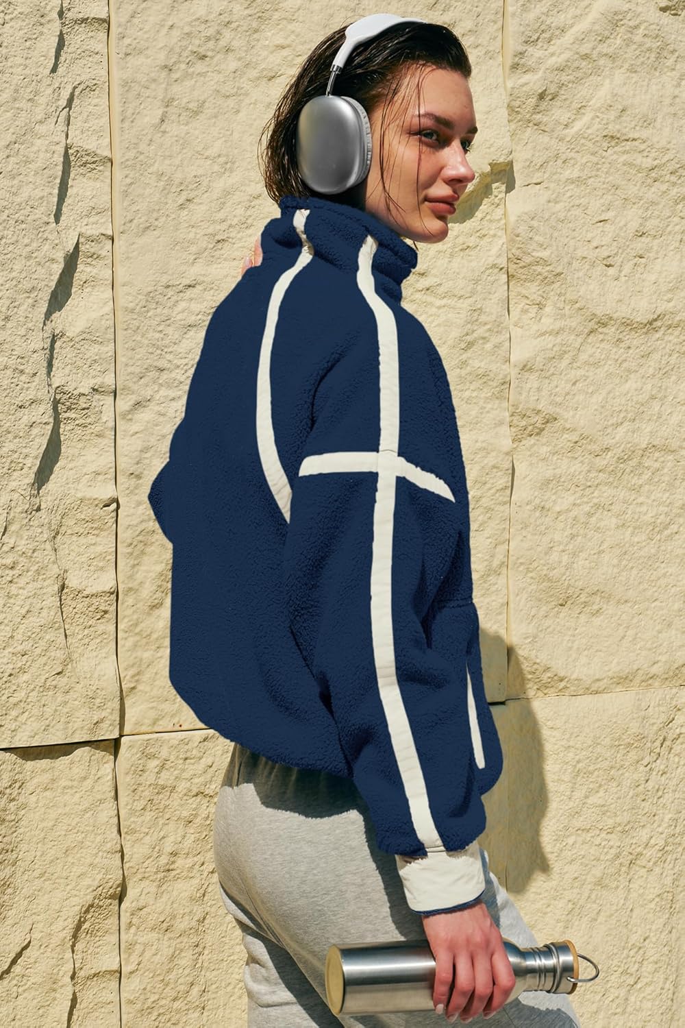 Panadila Women's Oversized Half Zip Sherpa Fleece Pullover Soft Fuzzy Sweatshirt with Pockets