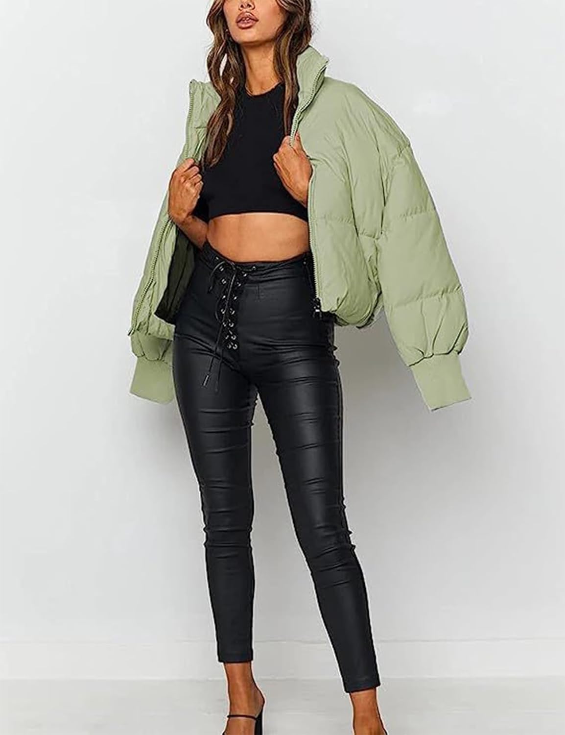 Gihuo Women's 2025 Cropped Quilted Puffer Jacket Short Warm Winter Coat