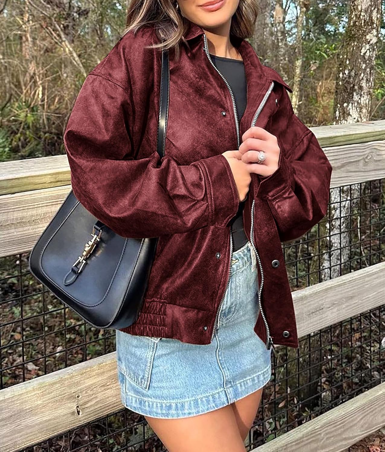 PRETTYGARDEN Women's Oversized Faux Leather Motorcycle Jacket Zip-Up Fall Spring Winter Coat Outerwear