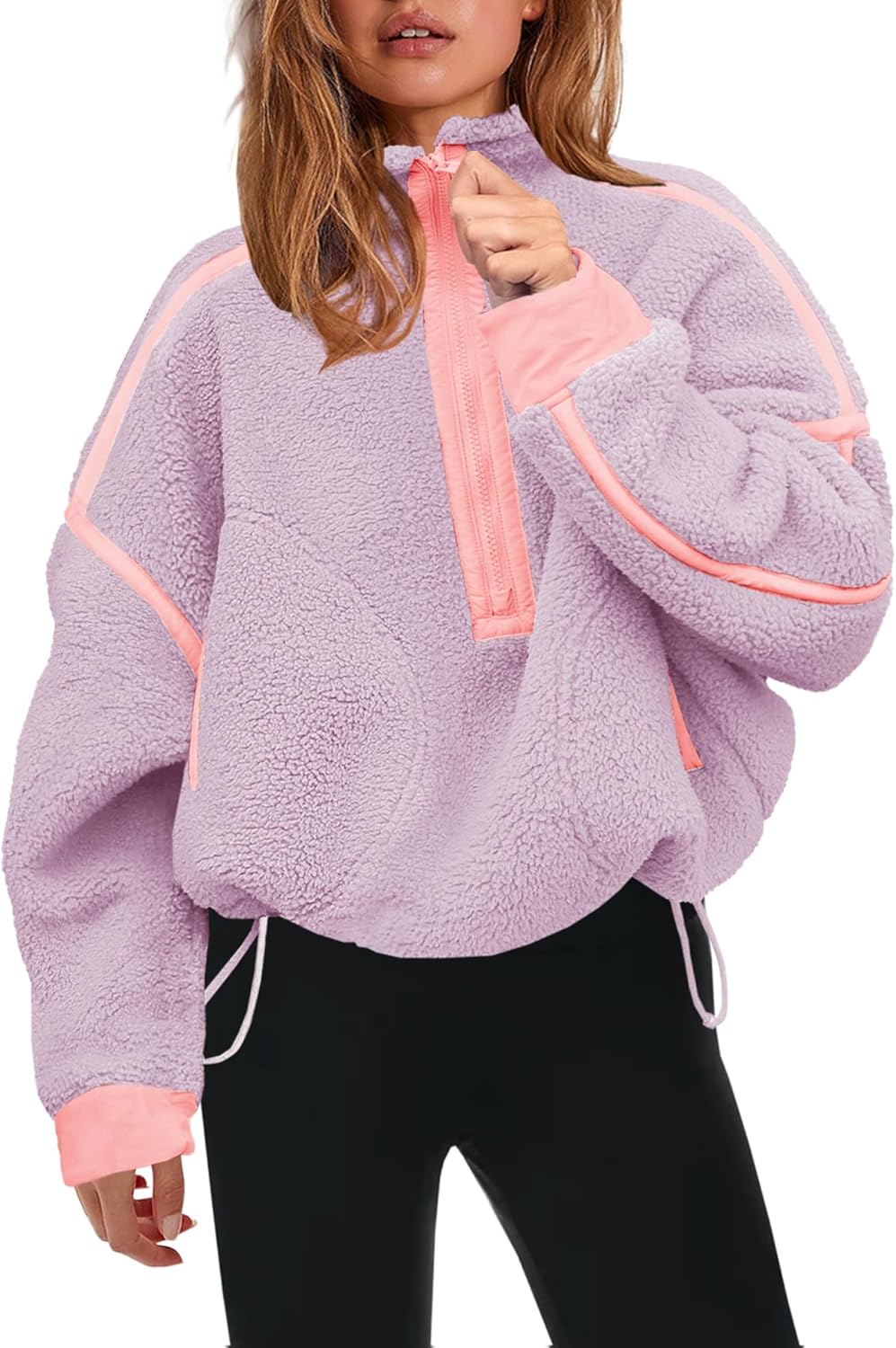 Panadila Women's Oversized Half Zip Sherpa Fleece Pullover Soft Fuzzy Sweatshirt with Pockets