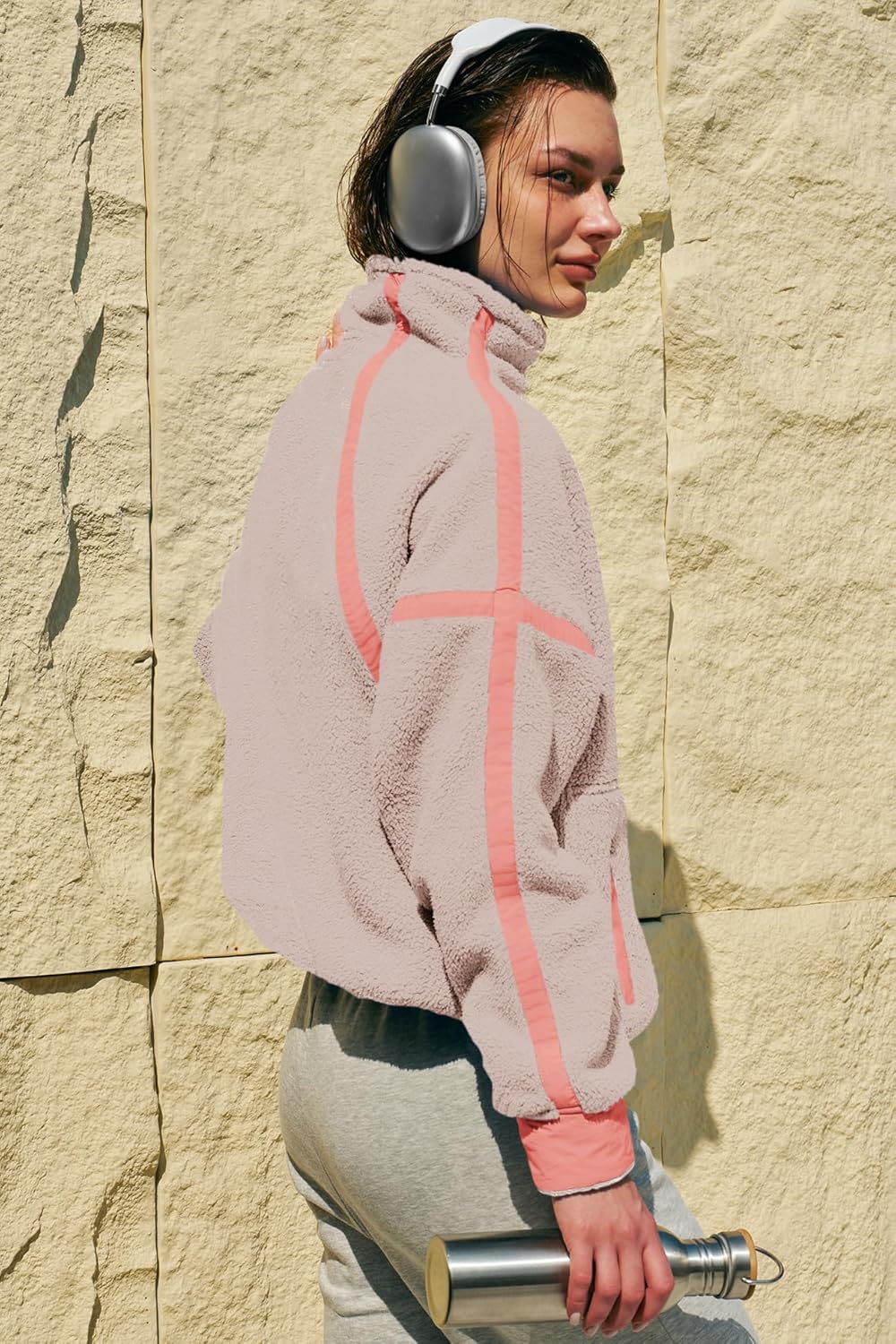 Panadila Women's Oversized Half Zip Sherpa Fleece Pullover Soft Fuzzy Sweatshirt with Pockets