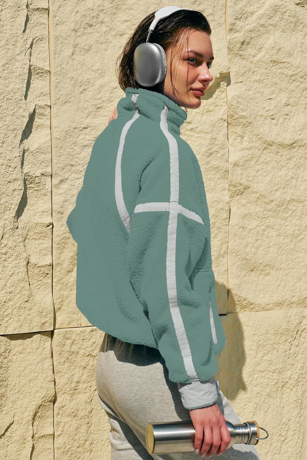 Panadila Women's Oversized Half Zip Sherpa Fleece Pullover Soft Fuzzy Sweatshirt with Pockets