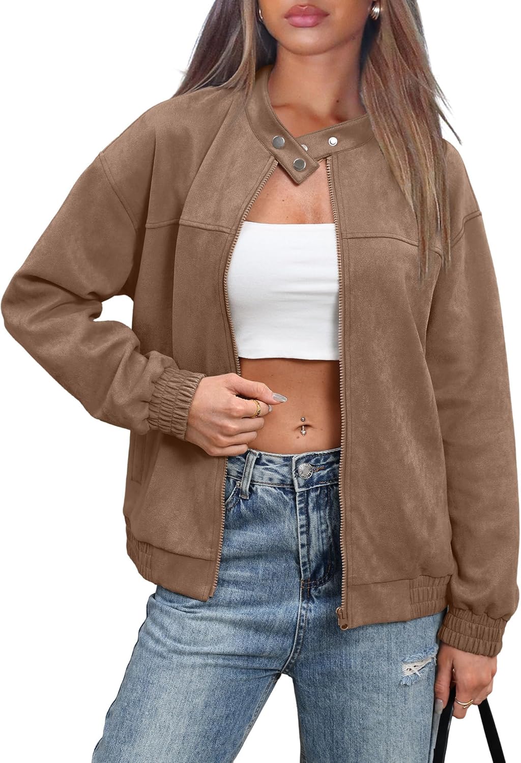 Sampeel Women's Faux Leather Oversized Motorcycle Jacket 2025 Fall Fashion Bomber Coat Winter Outfit