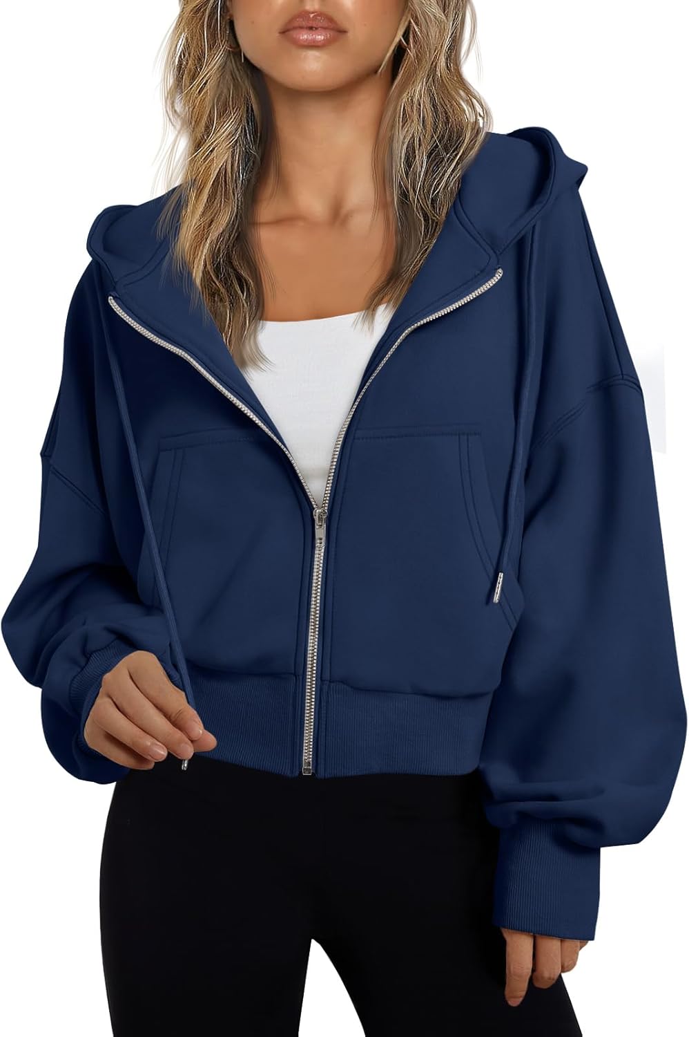 Trendy Queen Women's Cropped Full-Zip Hoodie Sweatshirt Jacket Casual Gym Top Fall 2025 Winter Outfit