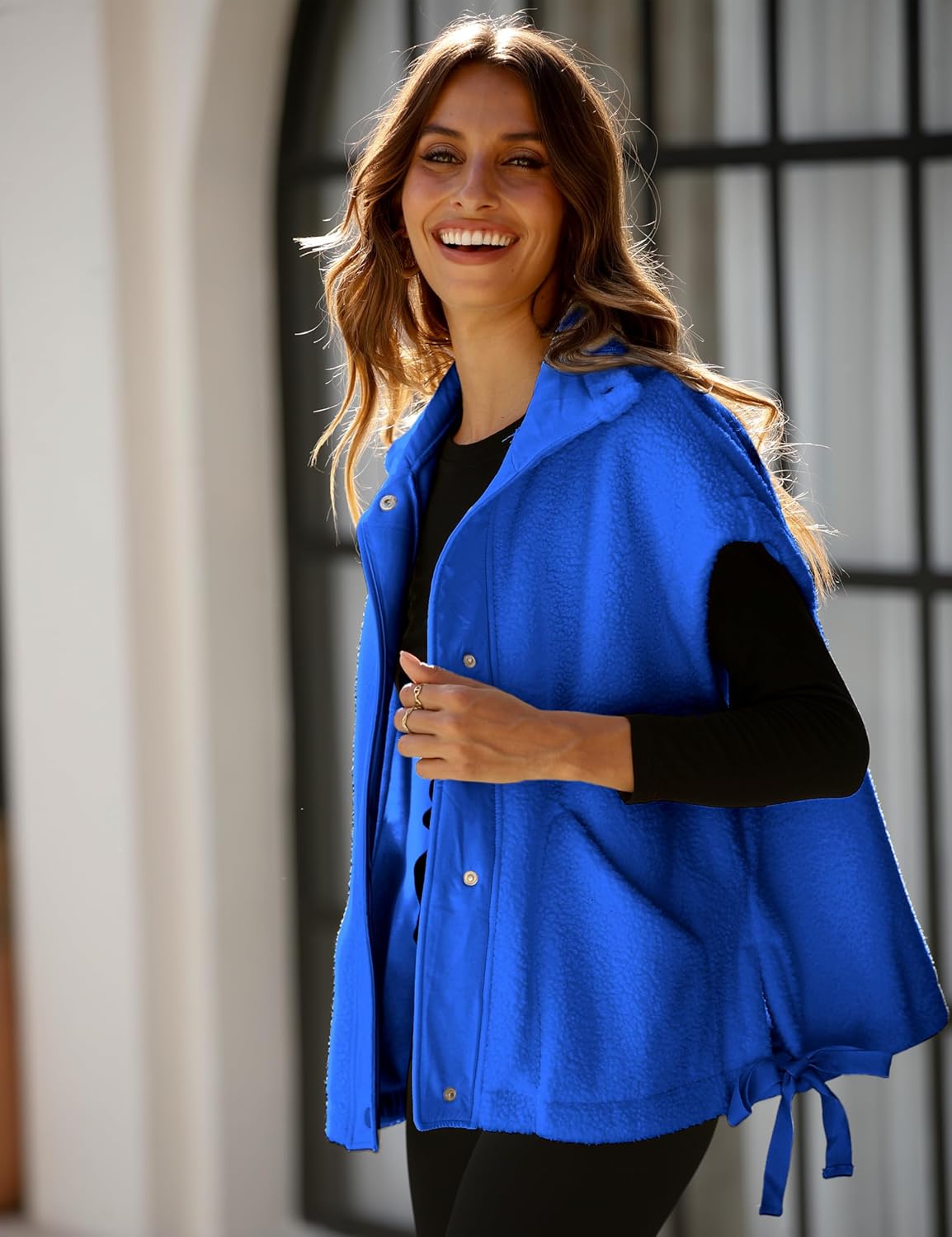 OPCAKM Women's Oversized Fuzzy Fleece Sherpa Vest Button Down Sleeveless Jacket with Pockets