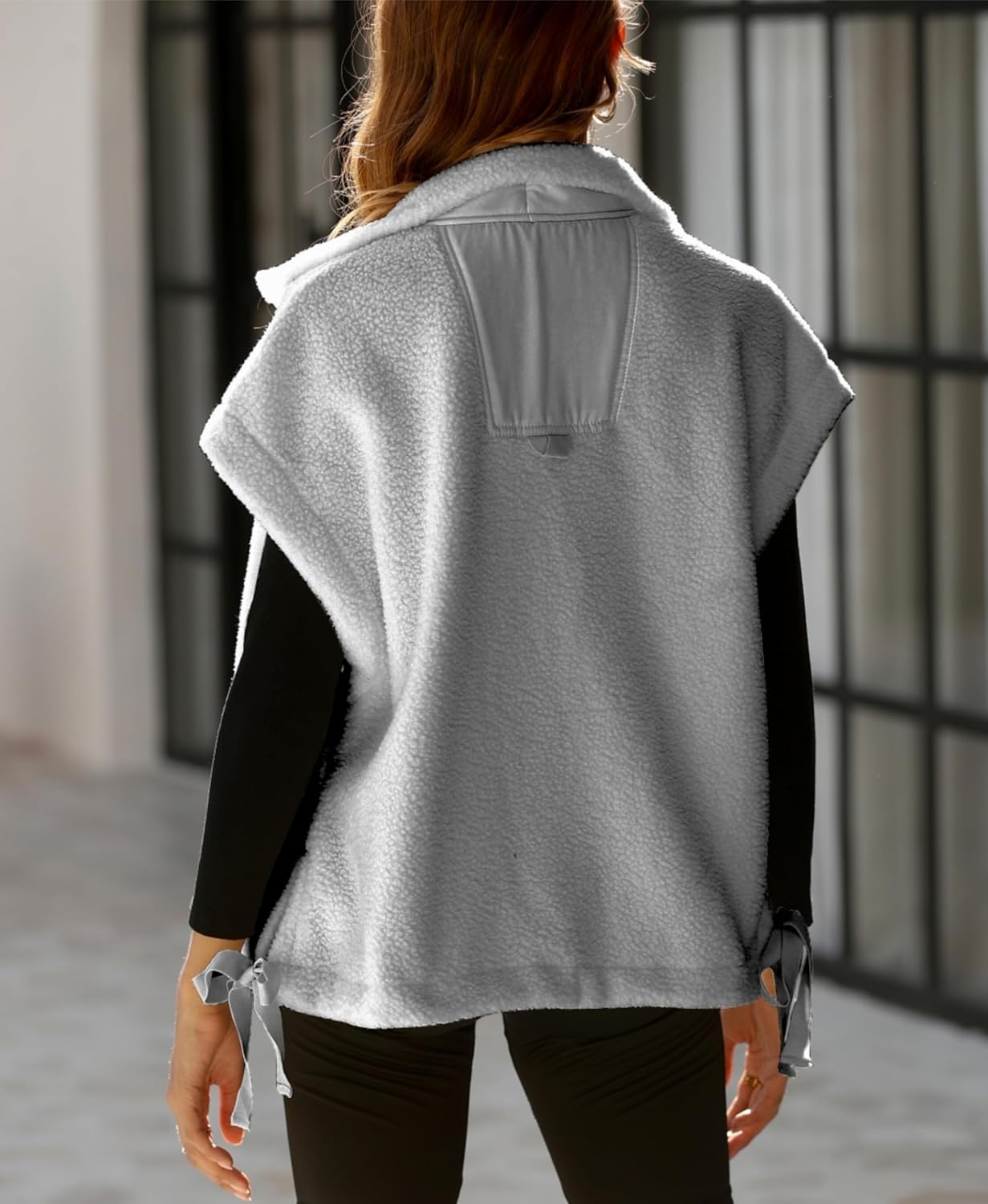 OPCAKM Women's Oversized Fuzzy Fleece Sherpa Vest Button Down Sleeveless Jacket with Pockets