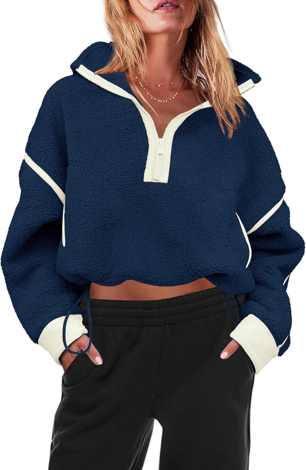 Panadila Women's Oversized Half Zip Sherpa Fleece Pullover Soft Fuzzy Sweatshirt with Pockets