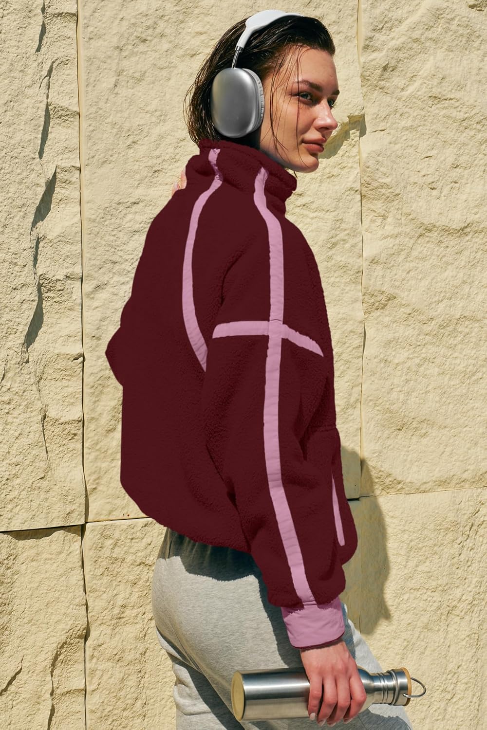 Panadila Women's Oversized Half Zip Sherpa Fleece Pullover Soft Fuzzy Sweatshirt with Pockets