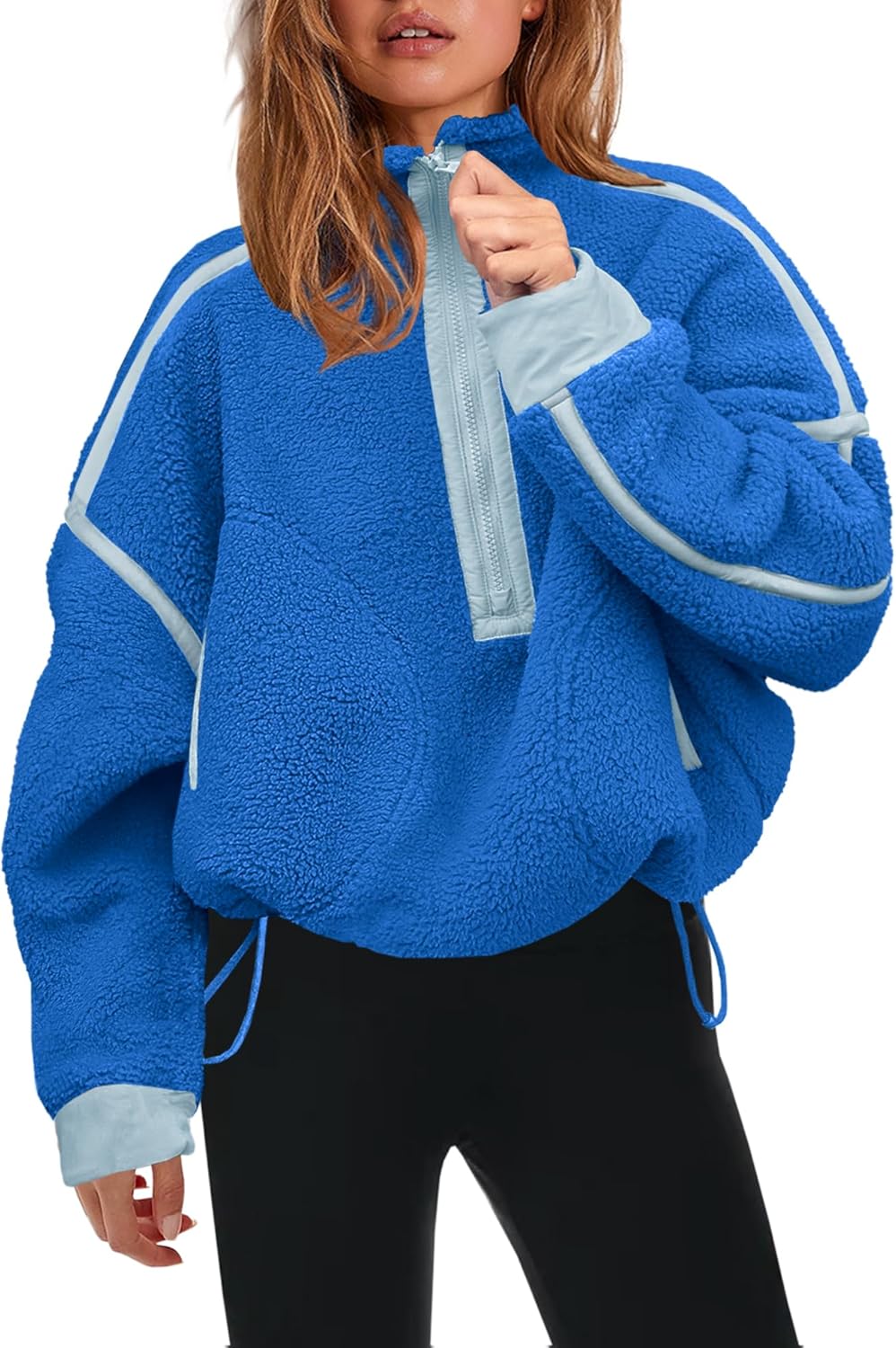 Panadila Women's Oversized Half Zip Sherpa Fleece Pullover Soft Fuzzy Sweatshirt with Pockets