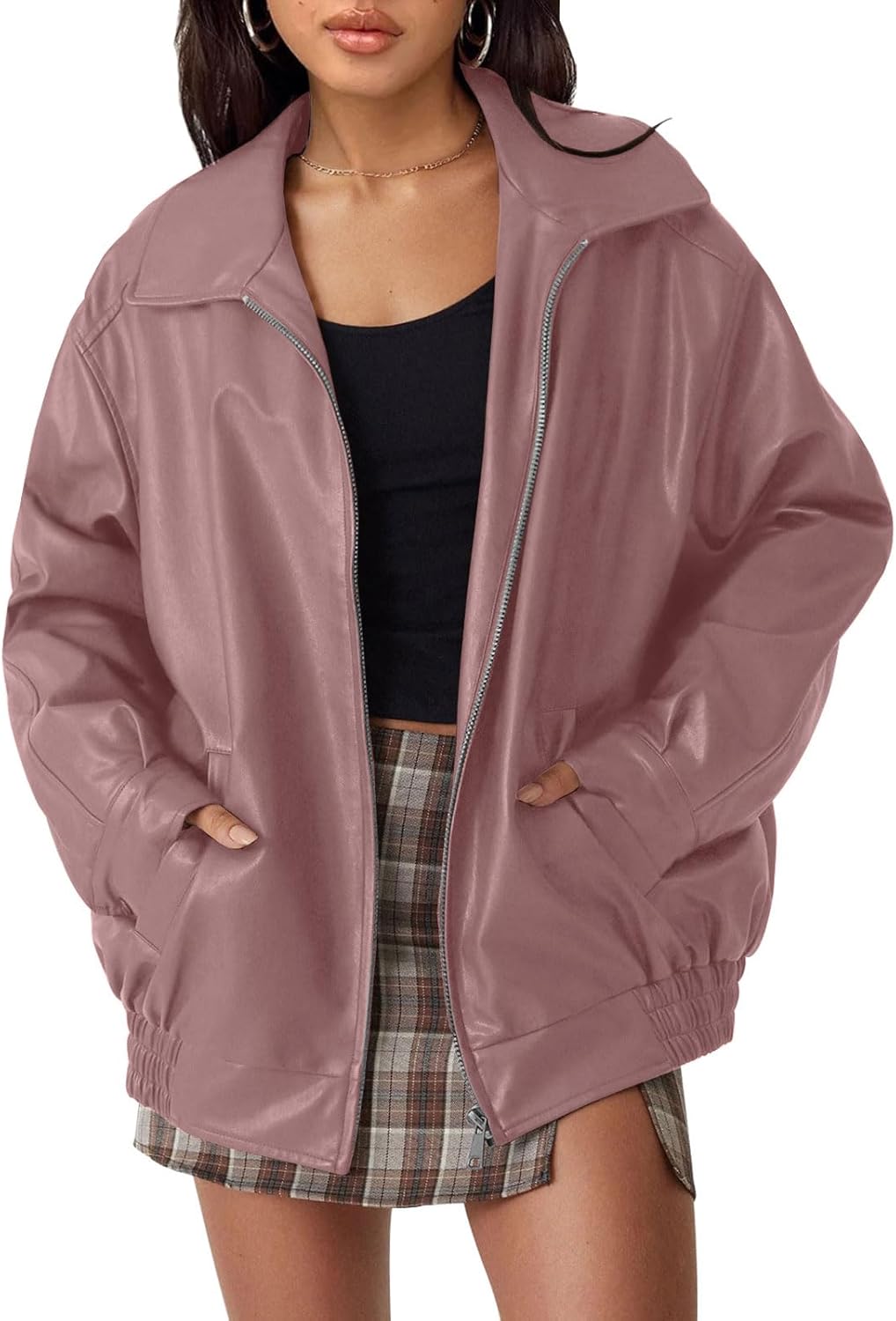 AUTOMET Women's Oversized Faux Suede Leather Jacket Fall Fashion Motorcycle Coat Winter Outfit Y2K Top