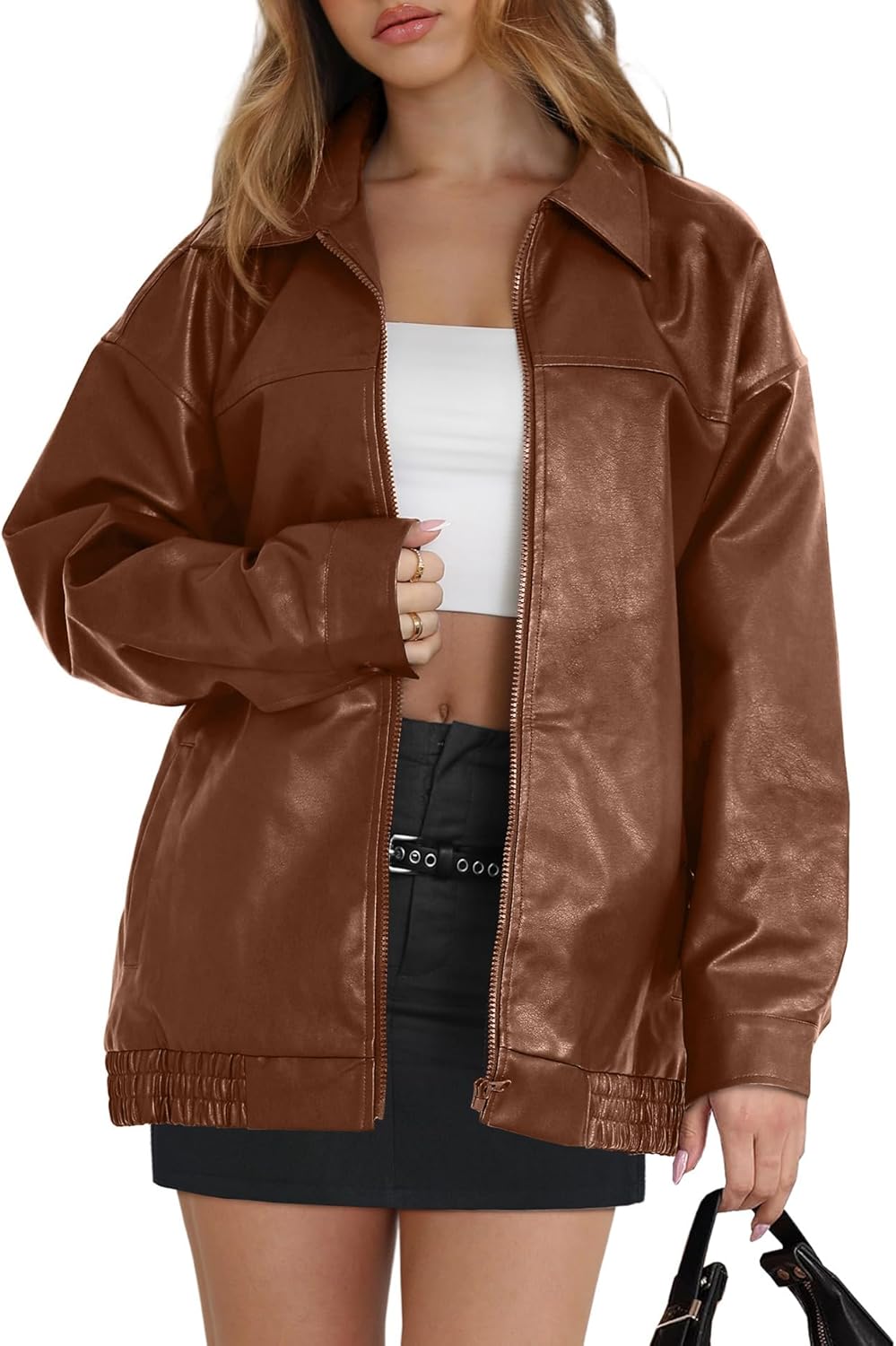 WIHOLL Women's Oversized Faux Suede Leather Jacket Fall Motorcycle Coat Winter Fashion Outfit Y2K Top