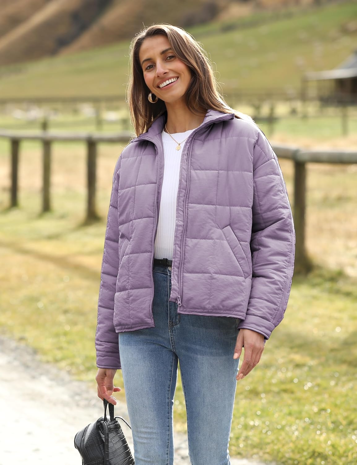 Bianstore Women's Oversized Quilted Splice Lightweight Puffer Jacket Casual Padded Coat