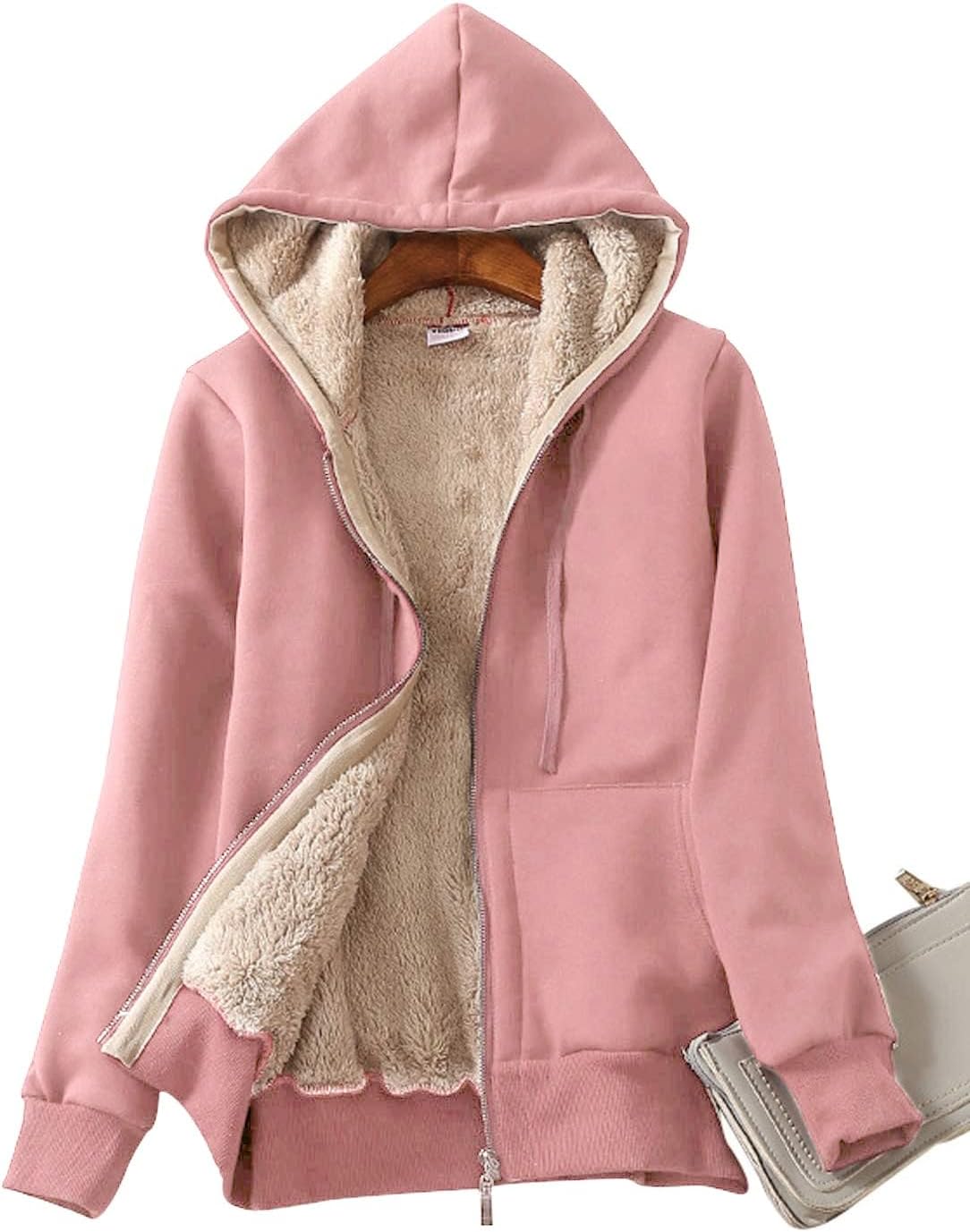 Yeokou Women's Casual Sherpa-Lined Full Zip Hoodie Jacket