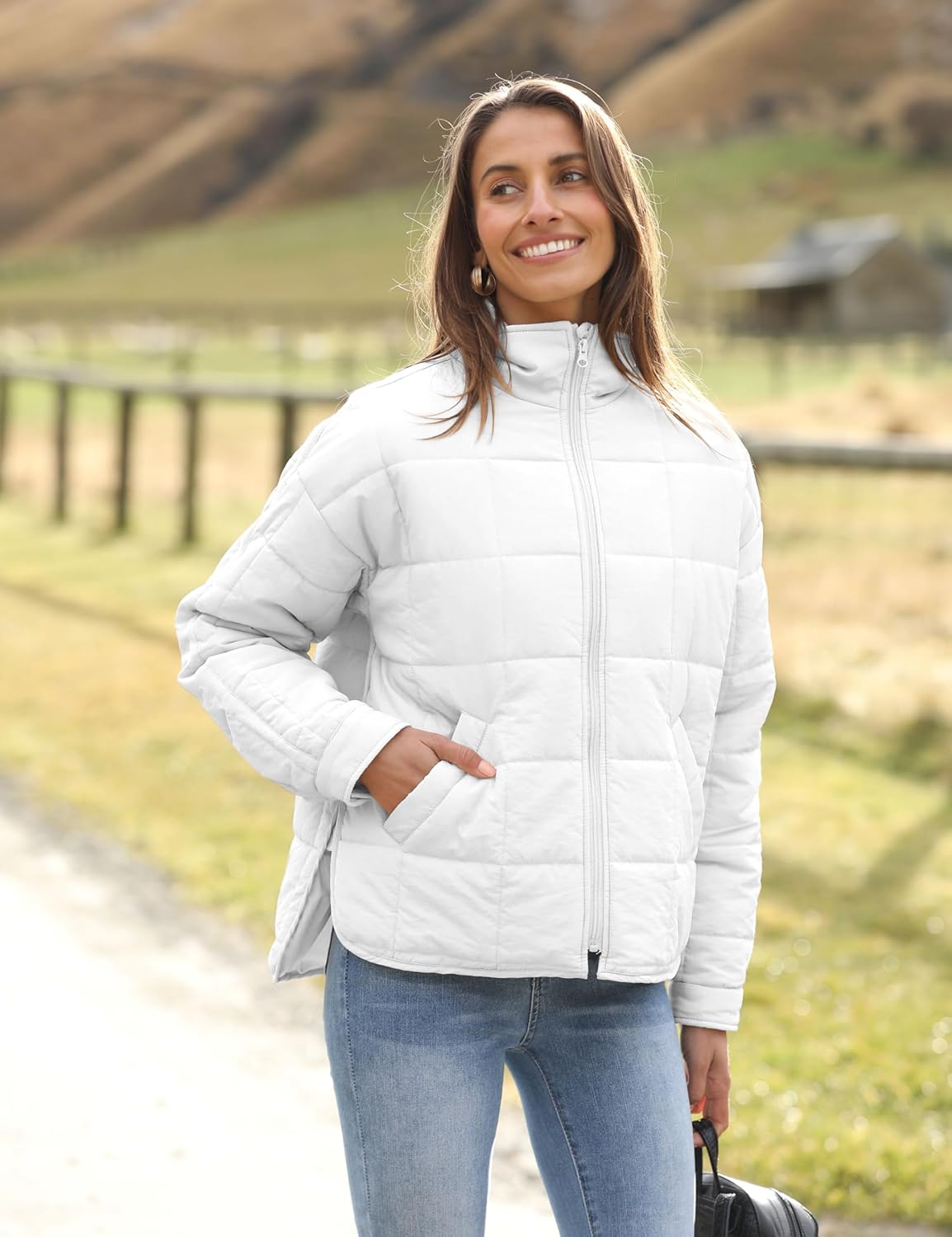 Bianstore Women's Oversized Quilted Splice Lightweight Puffer Jacket Casual Padded Coat